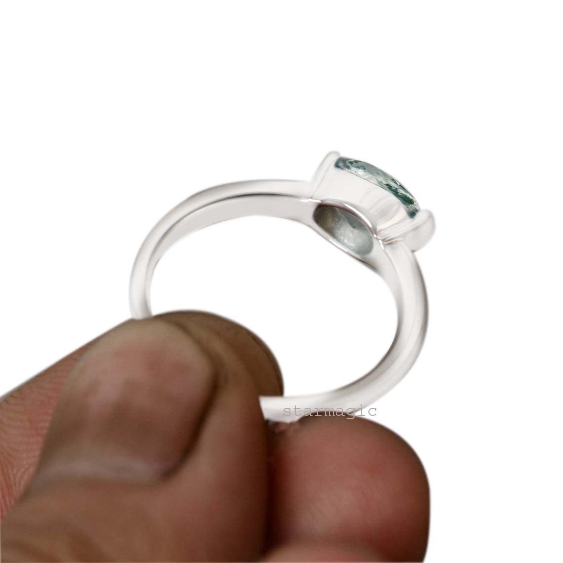 Exquisite Moss Agate Engagement Ring | 925 Sterling Silver & Rose Gold Gemstone Ring for Women | Perfect for Proposals, Weddings & Anniversaries