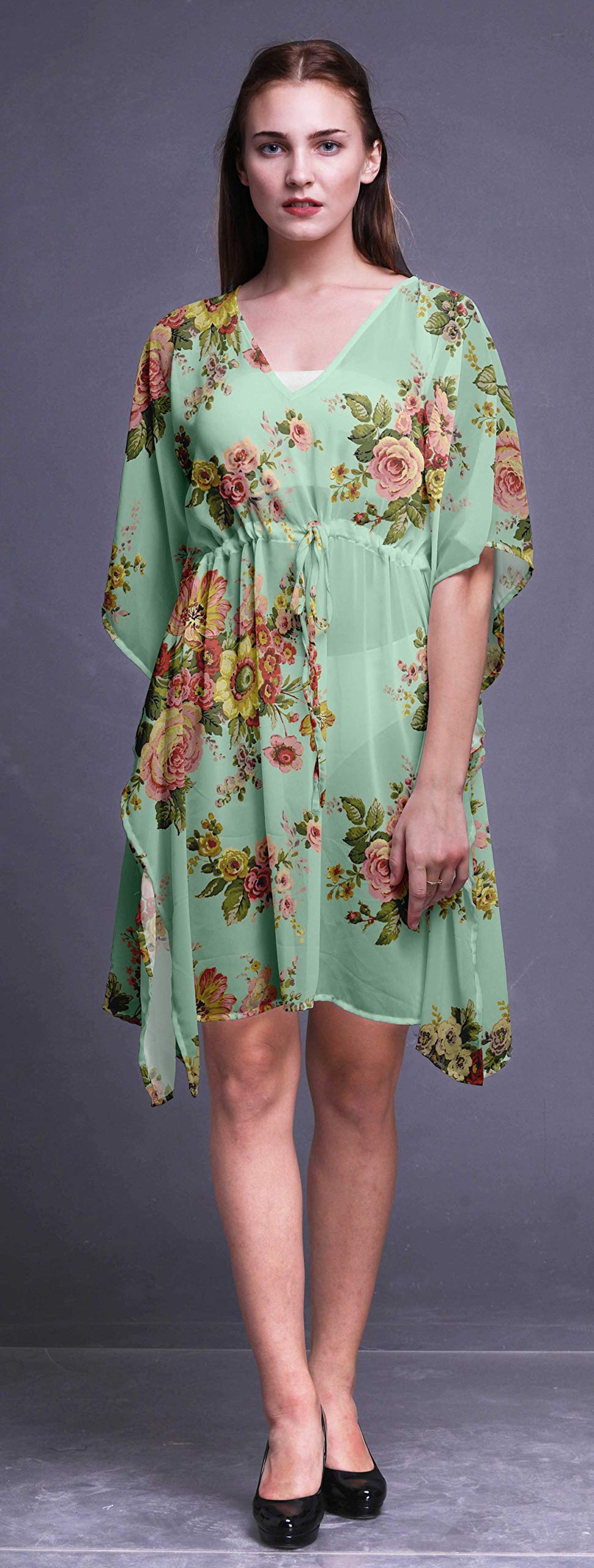 Bimba Women's Short Caftan Midi Dress - Beach Cover Up, Swimwear Wrap, Boho Summer Dress for Pool, Vacation & Resort Wear