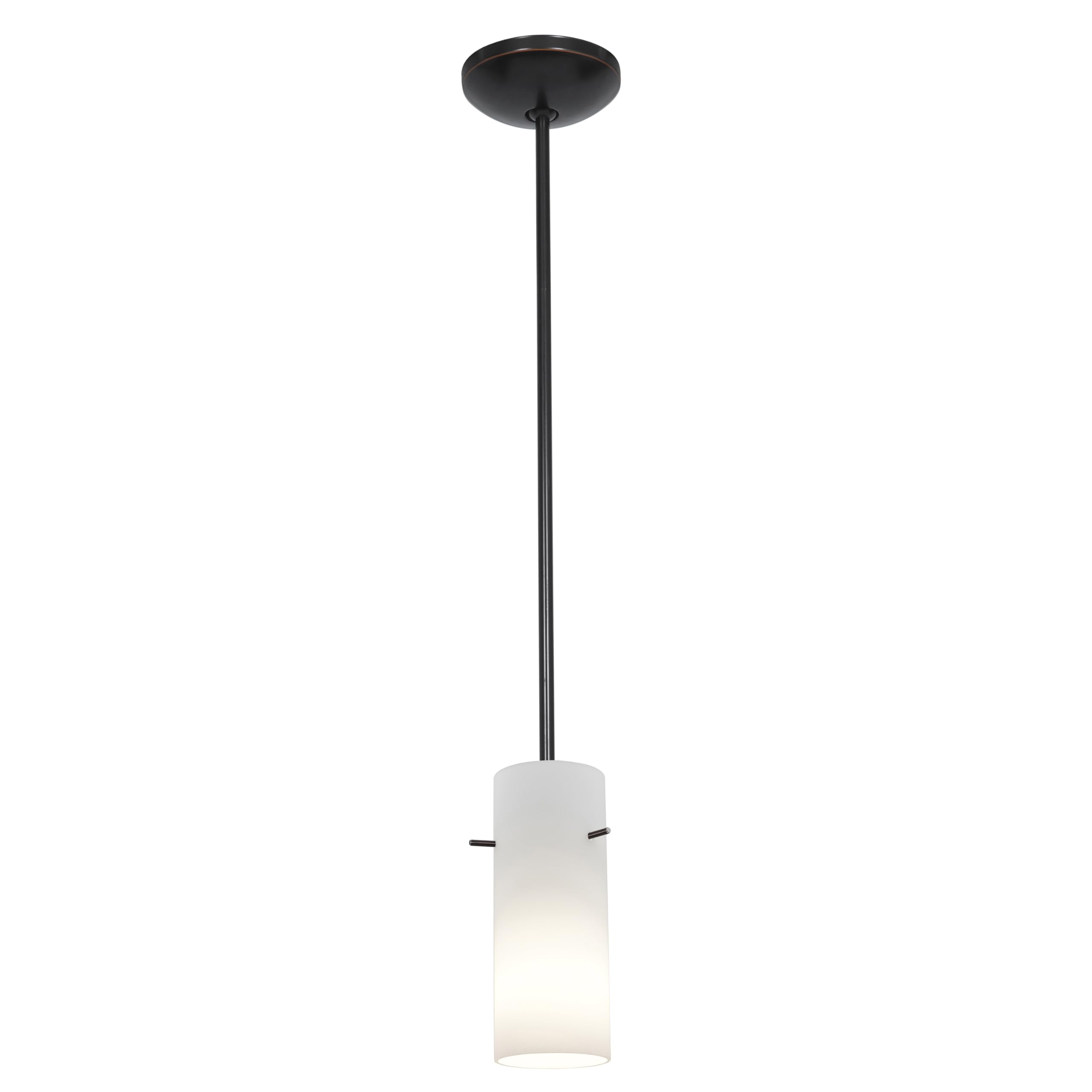 1-Light Cylinder Glass Pendant Light Fixture with Oil Rubbed Bronze Finish & Opal Glass Shade - Modern Rod Mounted Ceiling Light for Dining Room, Kitchen Island or Entryway
