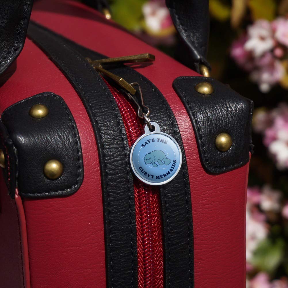 Save the Curvy Mermaids Manatee Funny Humor Zipper Pull Charm - Cute Accessory for Jackets, Handbags, Purses & Backpacks | Perfect Gift for Marine Life Lovers