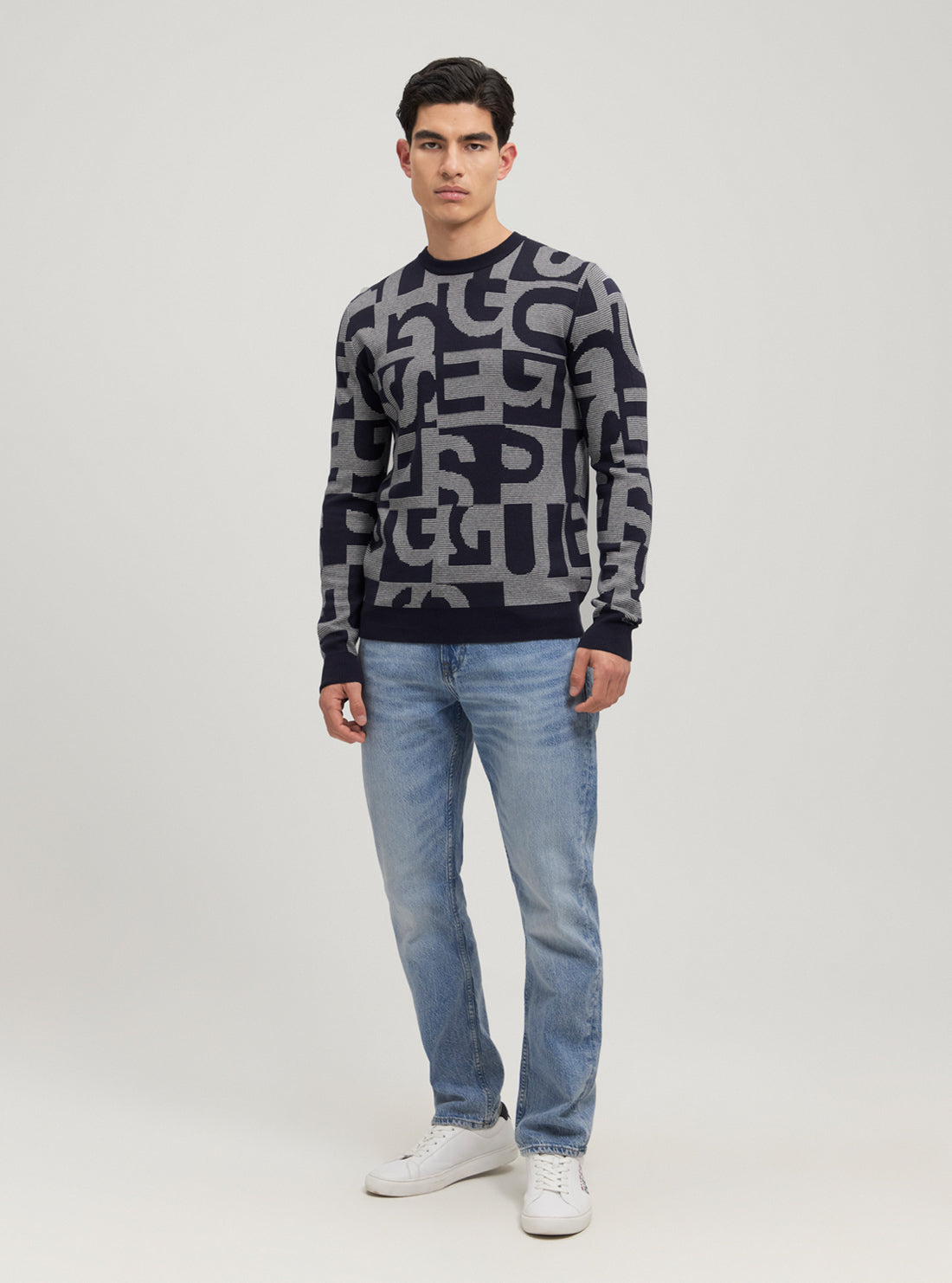 Eco-Friendly Blue Denny Logo Knit Jumper for Women - Soft Cotton Pullover Sweater for Casual Wear & Fall Fashion