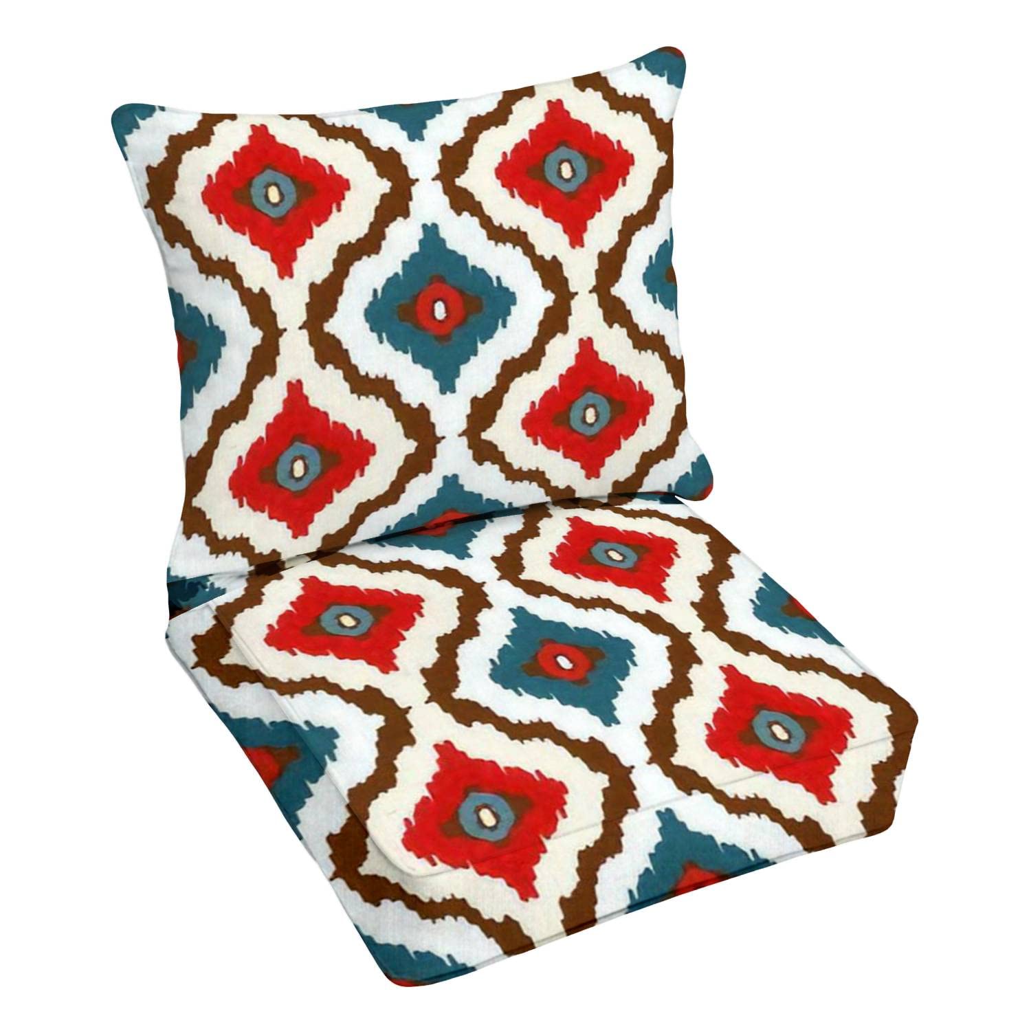 Premium Outdoor Deep Seating Cushion Set - Abstract Tribal Art Ethnic Ikat Pattern - Waterproof Replacement Cushions for Patio Lounge Chairs - Perfect for Backyard, Poolside & Garden Furniture (Set of 2)
