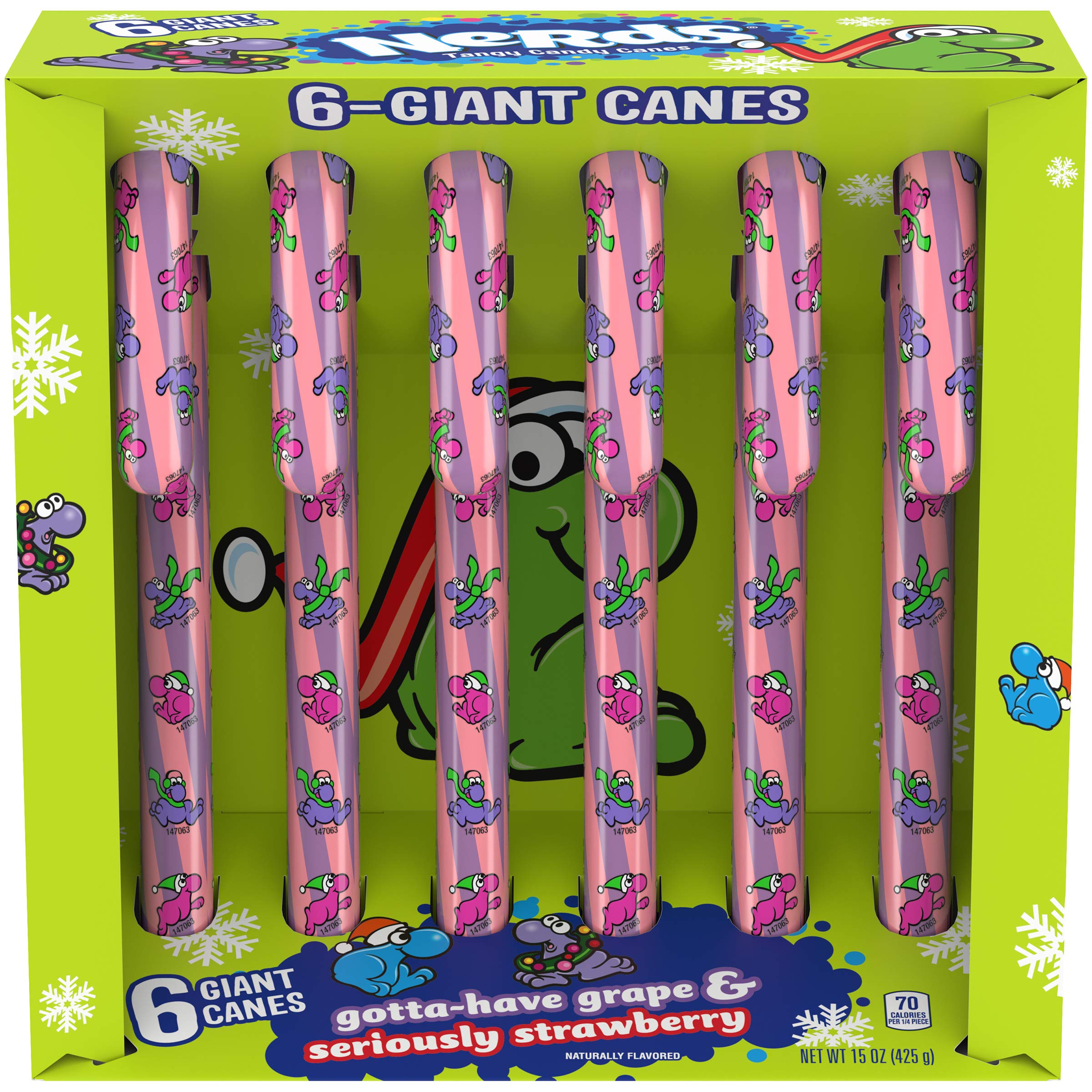 Nerds Giant Holiday Candy Canes - Pack of 6 Large Festive Peppermint Candy Sticks | Perfect for Christmas Stockings, Party Favors & Holiday Decorations