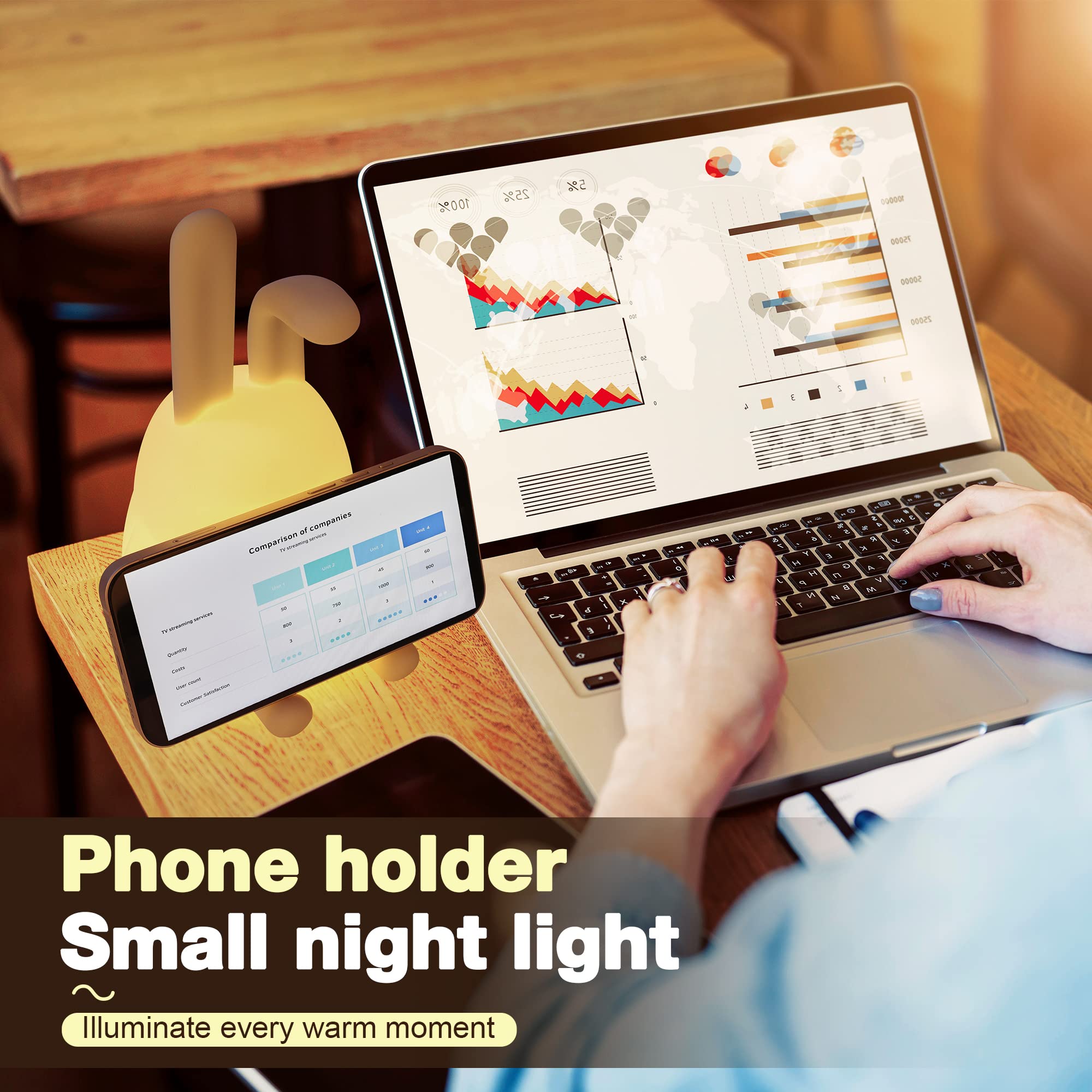 QANYI Bunny Lamp - Cute LED Night Light with Phone Stand, Soft Squishy Table Decor for Bedroom, Desk & Nursery | Perfect Gift for Women, Teens & Kids | Romantic, Study & Nursery Lighting