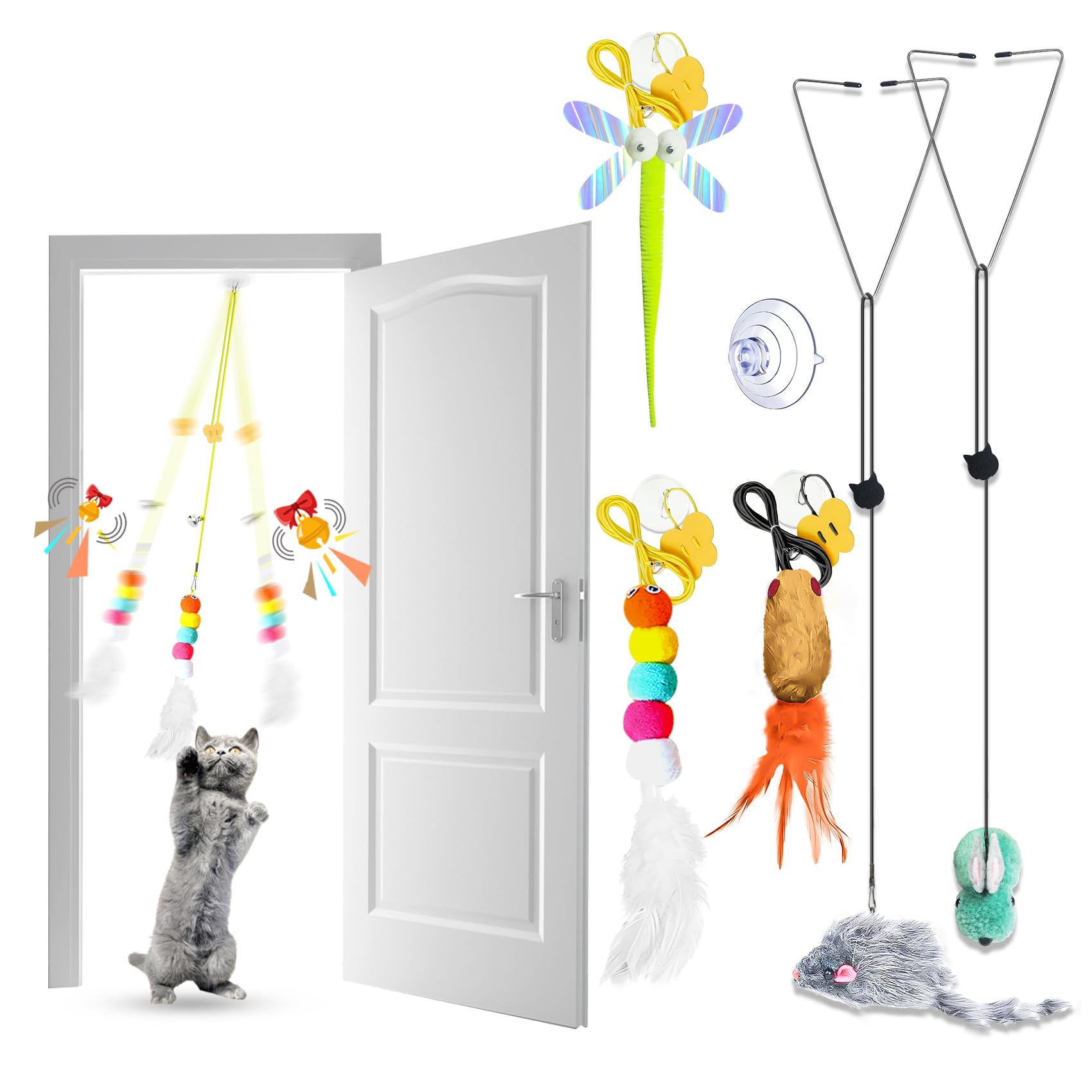 5-Piece Interactive Cat Toys Set with Sound & Bell - Stimulate Hunting, Chase & Mental Exercise for Indoor Cats & Kittens - Perfect for Playtime, Exercise & Bonding