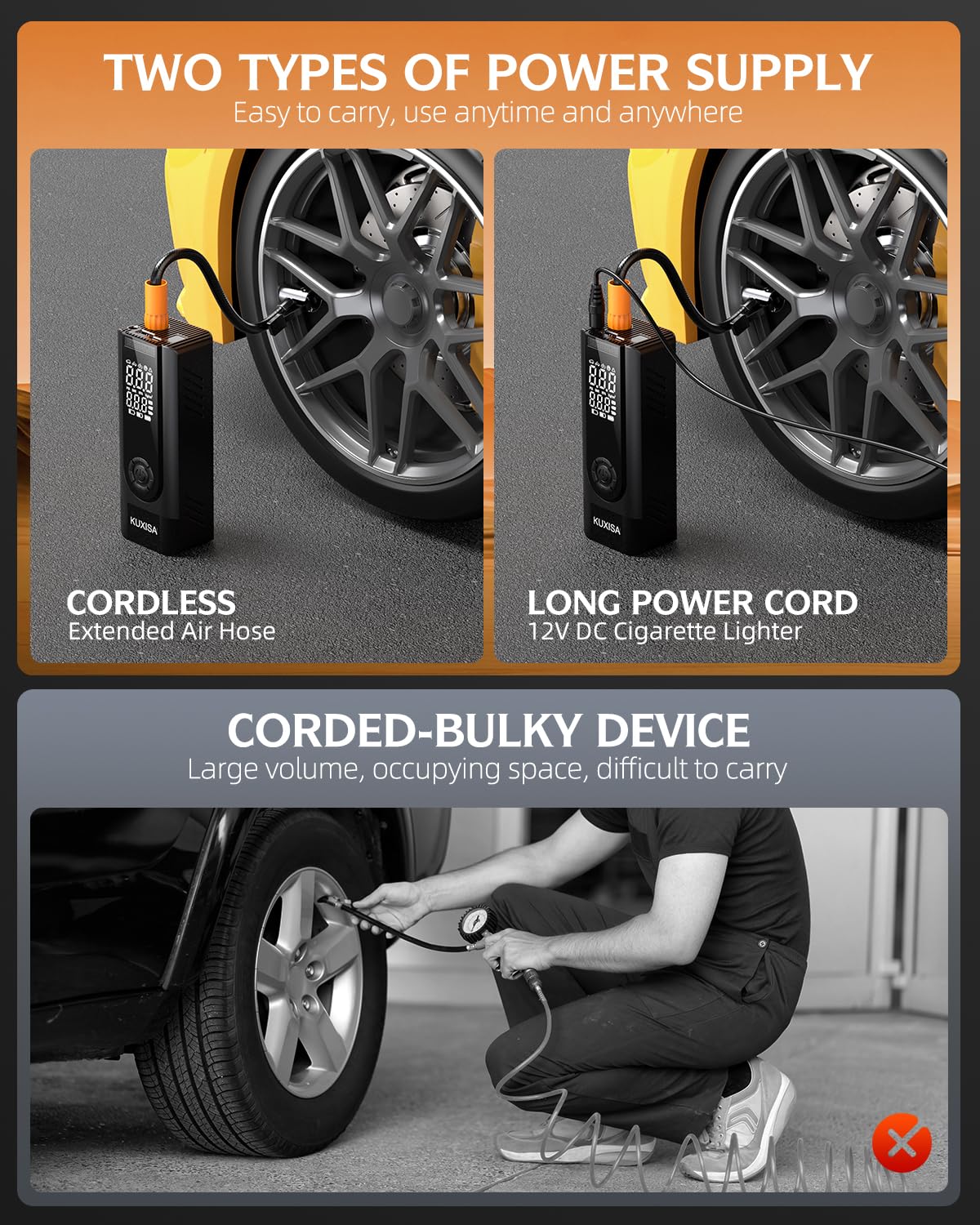 Portable Air Compressor for Car Tires - 180PSI Tire Inflator with Digital Pressure Gauge, 25000mAh Battery & 3X Faster Inflation | Ideal for Cars, Bikes, Motorcycles, Sports Balls & Vehicle Accessories | Emergency Roadside & Home Use