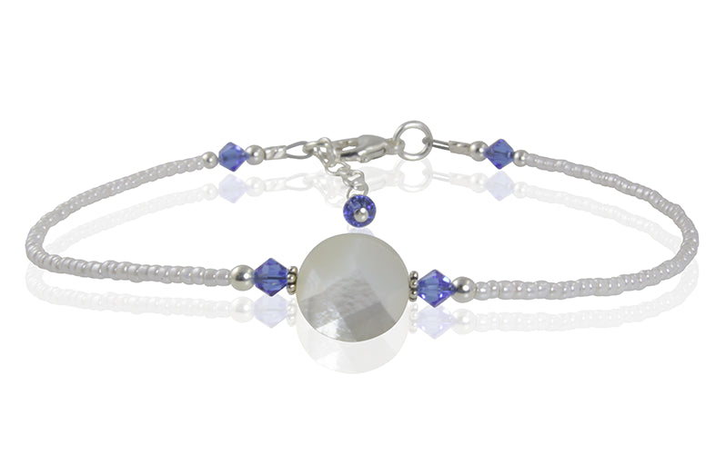 Elegant Chelsea Mother of Pearl Wedding Anklet - 'Something Blue' Bridal Jewelry for Bride, Bridesmaids & Beach Weddings