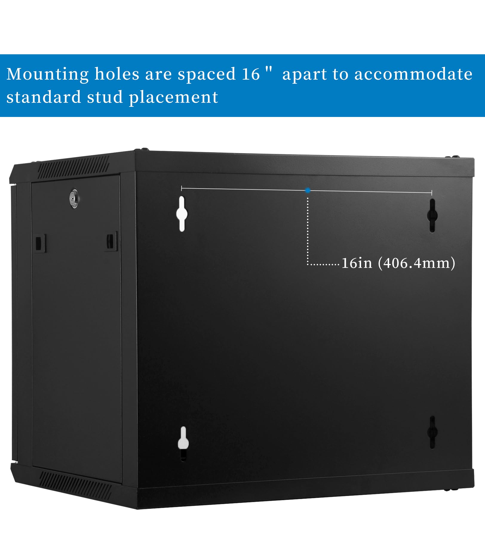 9U Wall Mount Server Cabinet - Heavy Duty Network Rack Enclosure with Quiet Cooling Fans, Locking Tempered Glass Door (Black) - Ideal for Data Centers, Server Rooms & Home Office Network Setup