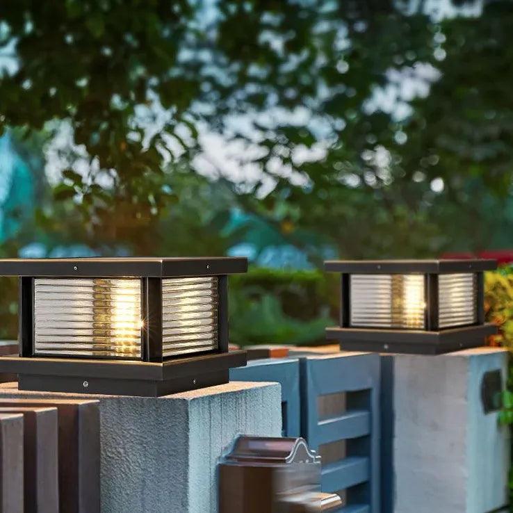 Ripple Glass Rectangular Solar Outdoor Pillar Lights - Waterproof LED Garden Lights for Pathways, Driveways, and Landscaping (Set of 2) - Perfect for Patio, Yard, and Backyard Decor