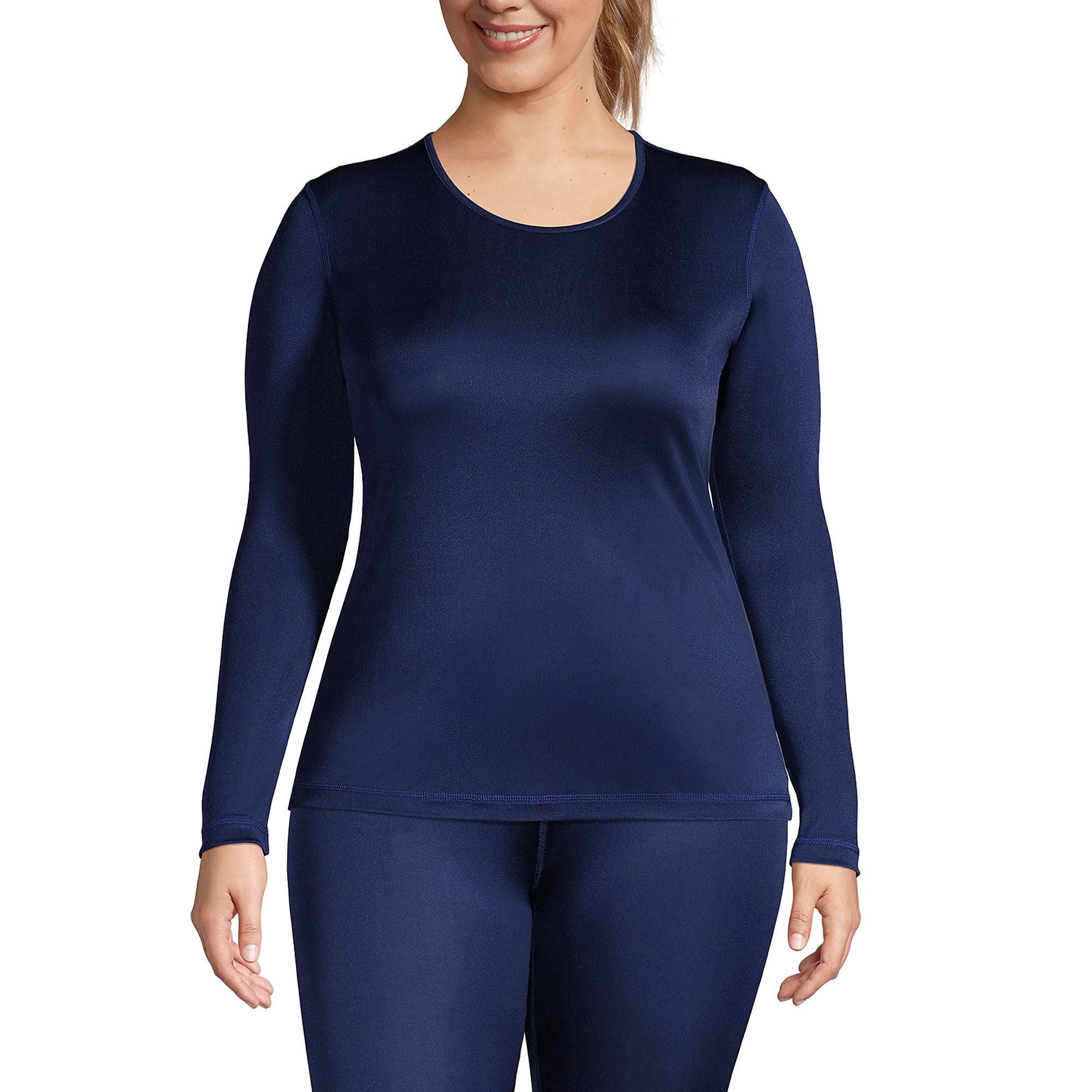 Lands' End Women's Silk Interlock Long Sleeve Crewneck Thermal Underwear Top - Soft & Warm Base Layer for Winter, Layering, and Cold Weather Activities