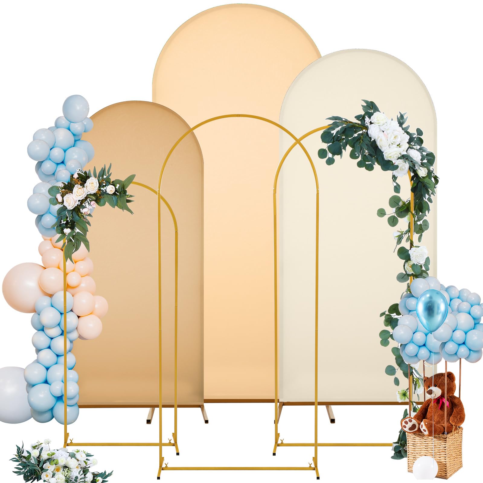 Gisafai 6-Pack Metal Arch Backdrop Stand with Spandex Cover - 4ft/5ft/6ft Wedding Arch Frame for Wedding Decor, Party Backdrop, Photo Booth & Outdoor Events (Nude)