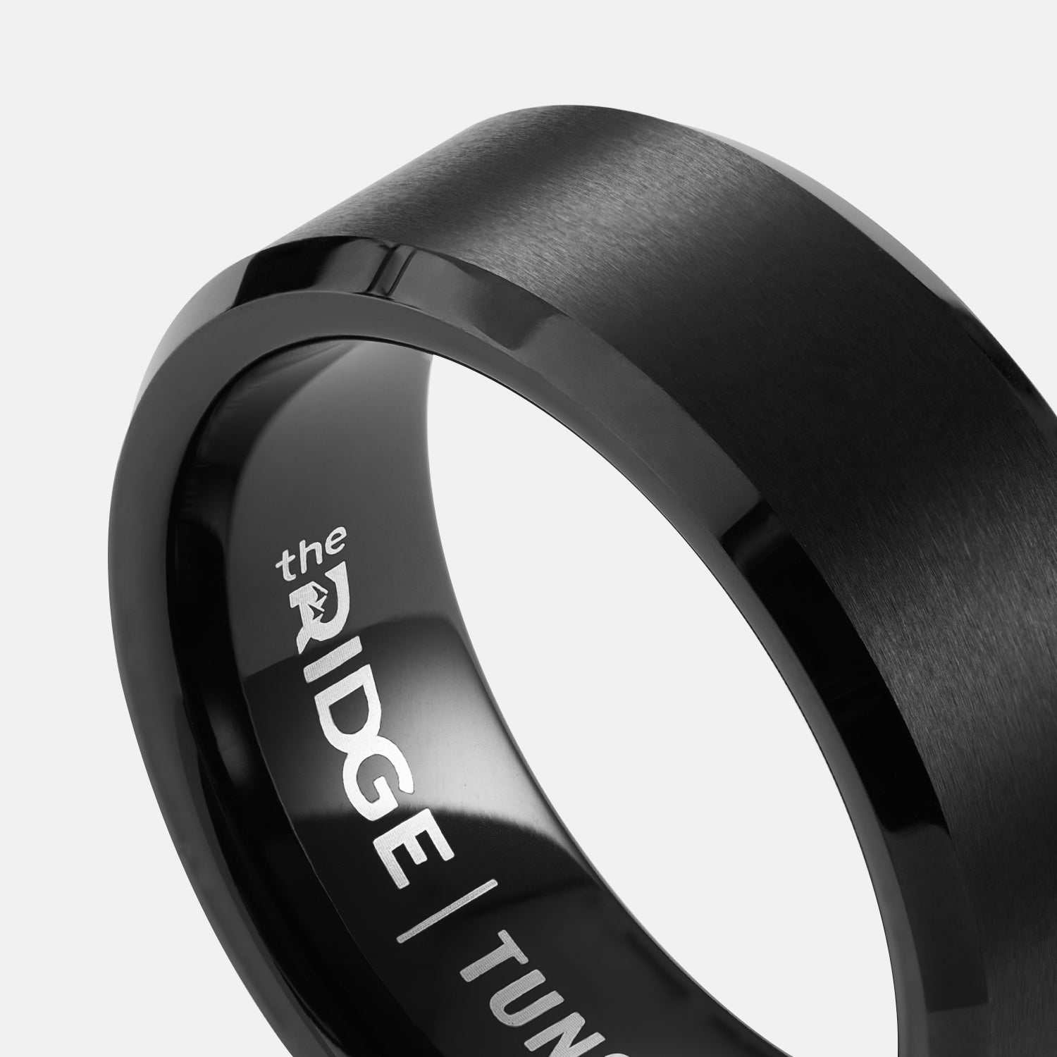 8mm Beveled Ridge Ring Set - Royal Black Tungsten Carbide Wedding Band for Men - Perfect for Engagements, Anniversaries & Everyday Wear