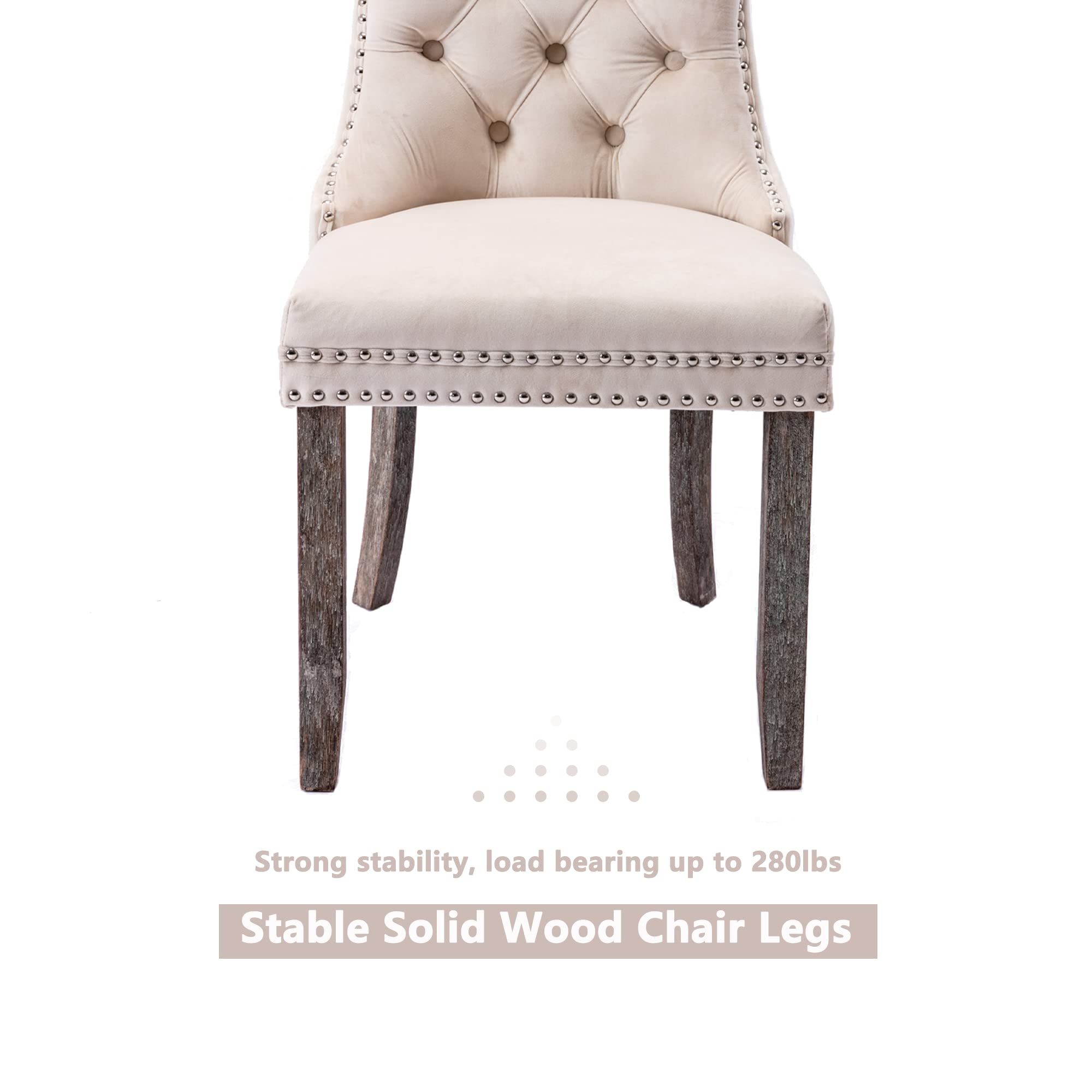 Virabit Upholstered Dining Chairs Set of 4 - Velvet Tufted Accent Chairs with Nailhead Trim & Solid Wood Frame - Modern Kitchen, Dining Room & Bedroom Seating (Beige) | Perfect for Home Decor, Dinner Parties & Cozy Reading Nooks