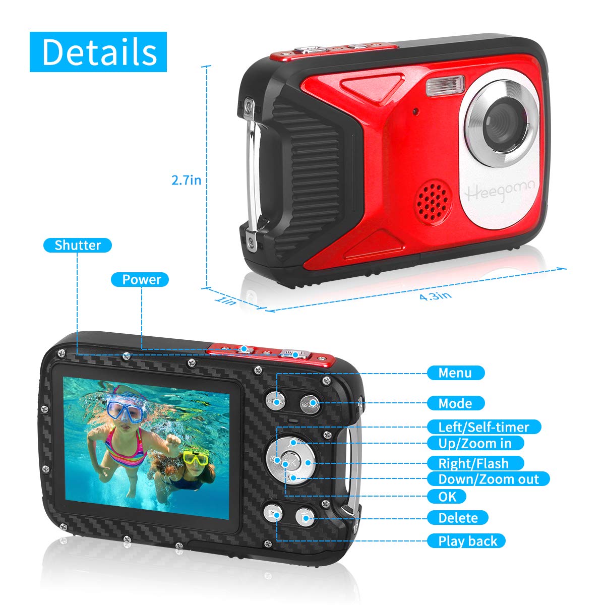Waterproof Digital Camera 17FT Underwater - 30MP HD 1080P Video Camera with 2.8