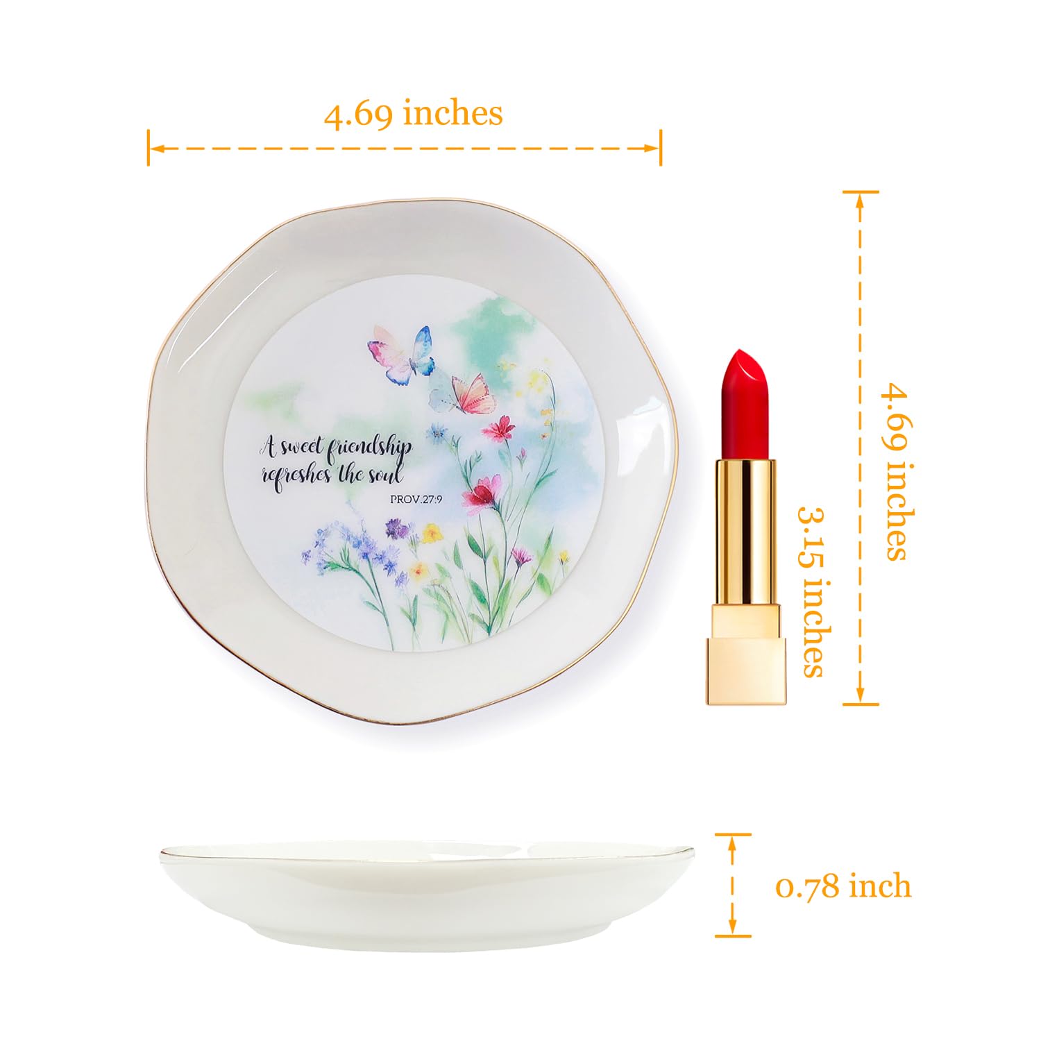 Dynamic Butterfly & Flower Pattern Jewelry Dish Tray - Christian Friendship Gift for BFF, Birthday, Wedding - Perfect for Home Decor & Soul Refreshment
