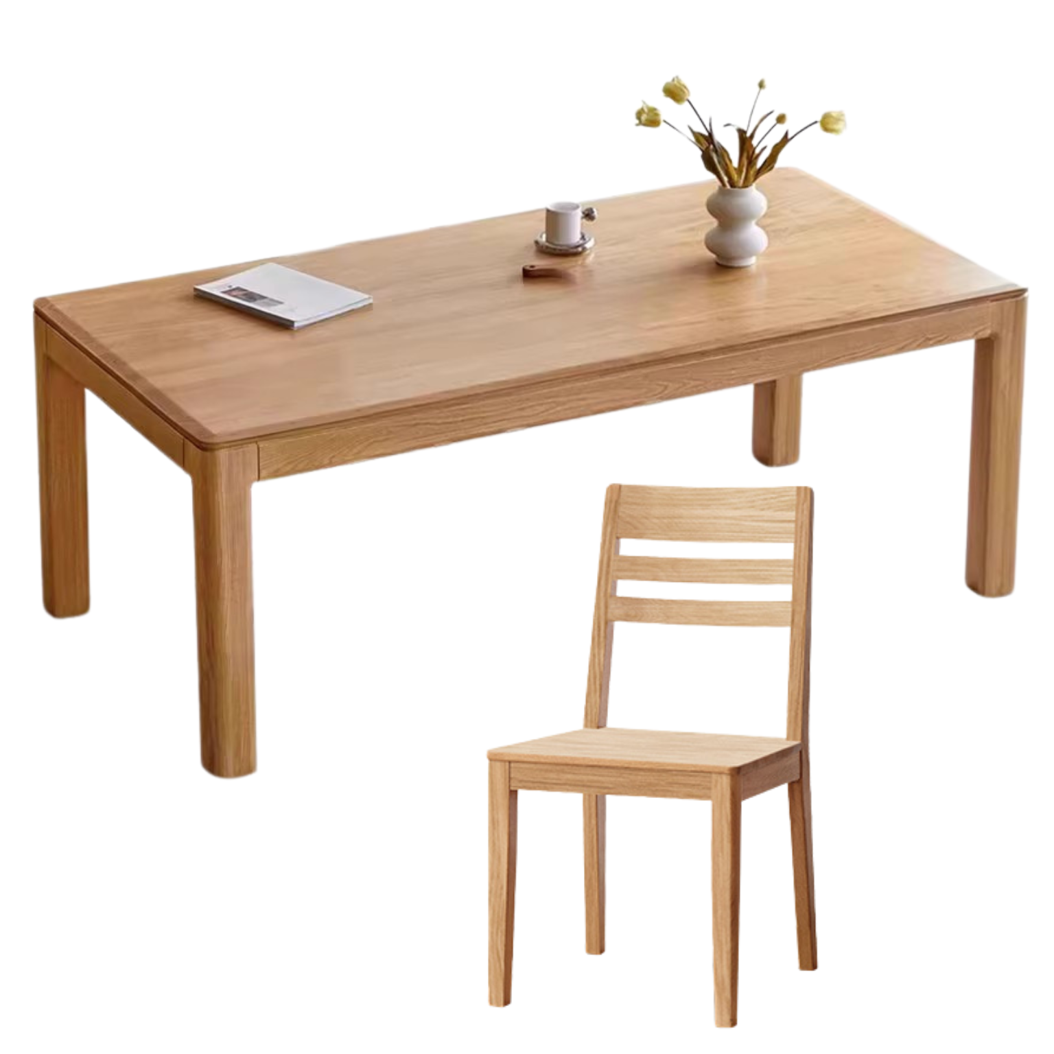 94.5x39.4x29.9 inch / 240x100x76 сm / Natural Wood Color / Oak Dining table + four chairs