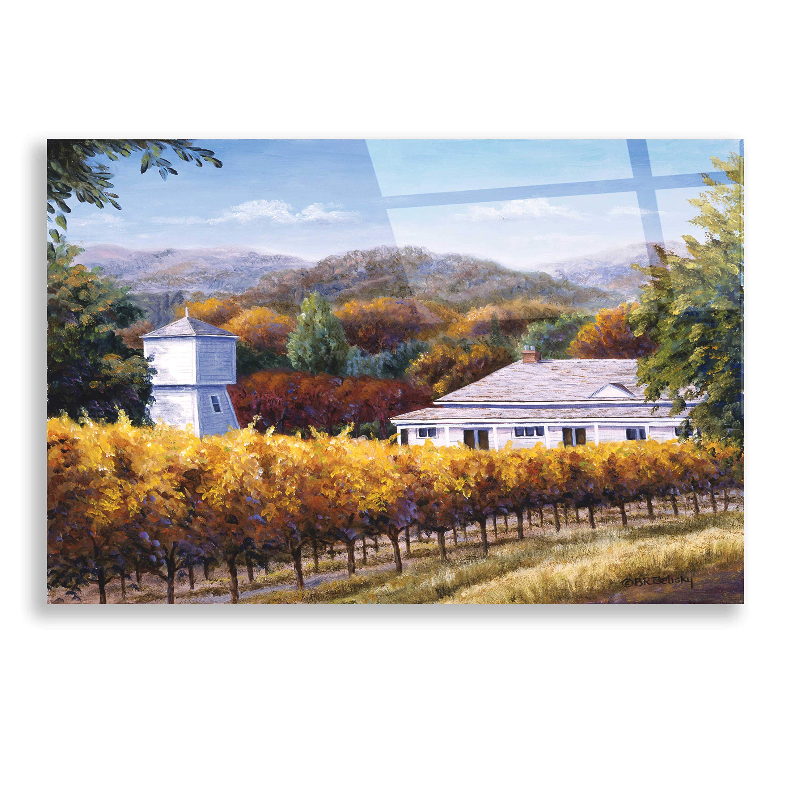 Barbara Felisky 'Autumn and The Water Tower' Acrylic Glass Wall Art - 24x16 Inches Modern Home Decor for Living Room, Bedroom & Office