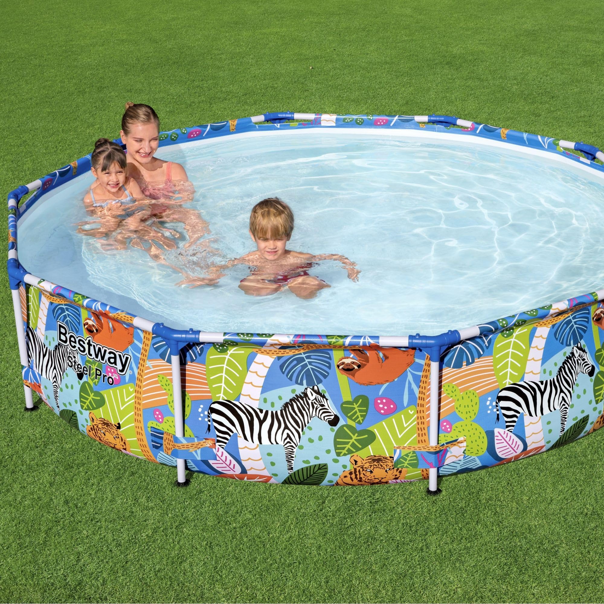 Bestway Safari 10FT Round Above Ground Steel Frame Swimming Pool - Durable Outdoor Garden Pool for Kids & Adults - Perfect for Backyard, Summer Fun, and Family Gatherings