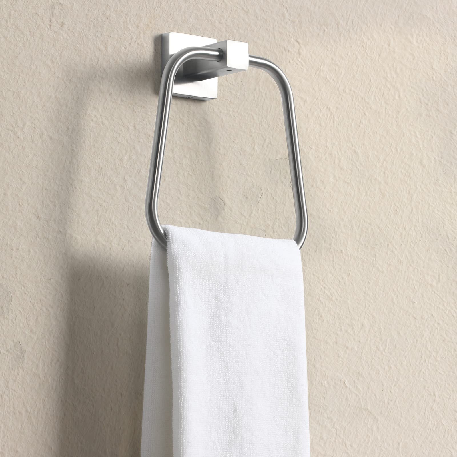 HouseAid Stainless Steel Trapezoid Towel Holder - Brushed Nickel Wall Mounted Bathroom Towel Ring & Hand Towel Rack - Perfect for Modern Bathrooms, Kitchens & Spa Areas