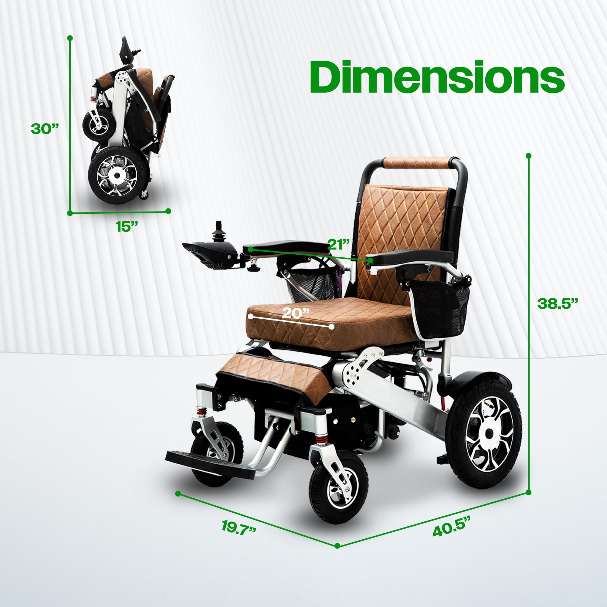 Culver Mobility Wolf Electric Wheelchair for Adults - All Terrain Lightweight Foldable Power Wheelchair with Remote Control - XL Comfortable Motorized Mobility Scooter for Indoor/Outdoor Use (Brown)