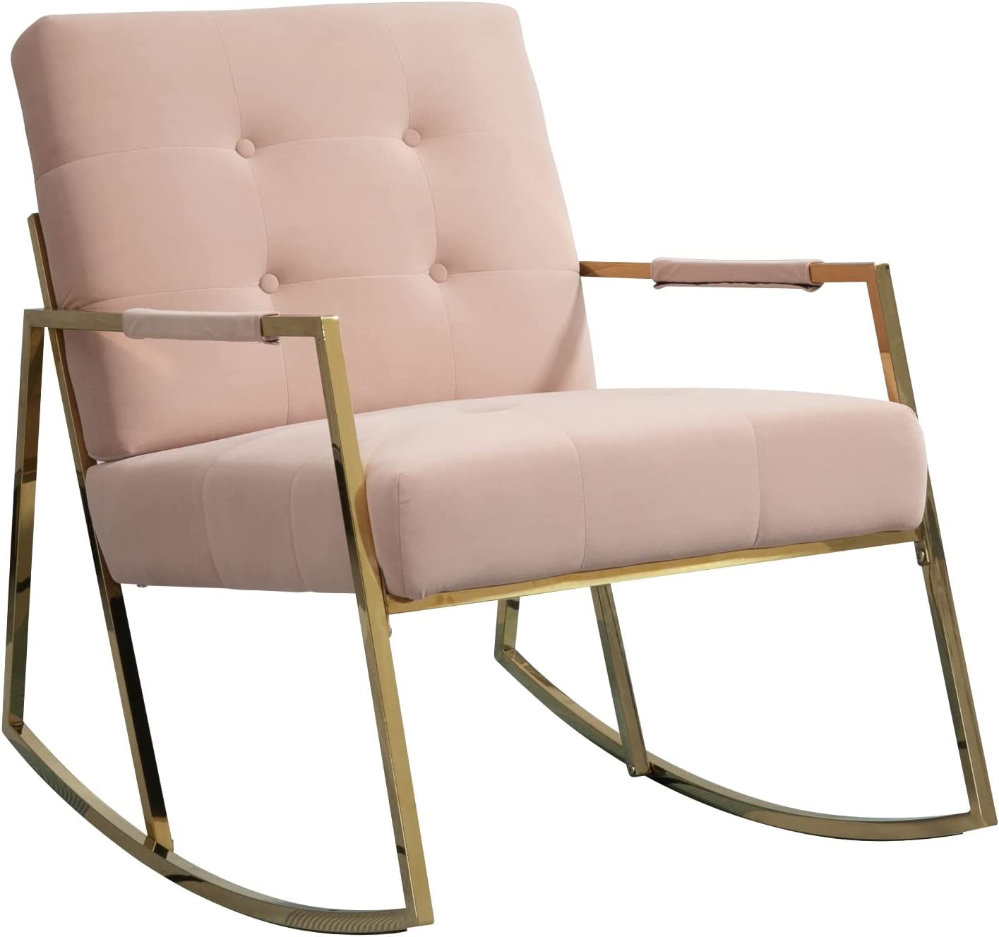 Velvet Rocking Chair - Modern Accent Chair with Gold Metal Frame for Living Room, Bedroom & Office - Pink Upholstered Armchair | Perfect for Nursery, Reading Nook & Cozy Spaces