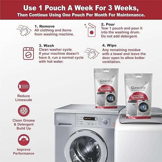 LG Washing Machine Descaler Powder - Compatible with Front Load & Top Load Models, 100g Descaling Cleaner for Drum & Tub (Pack of 2) - Removes Limescale, Odors & Residue for Fresh Laundry