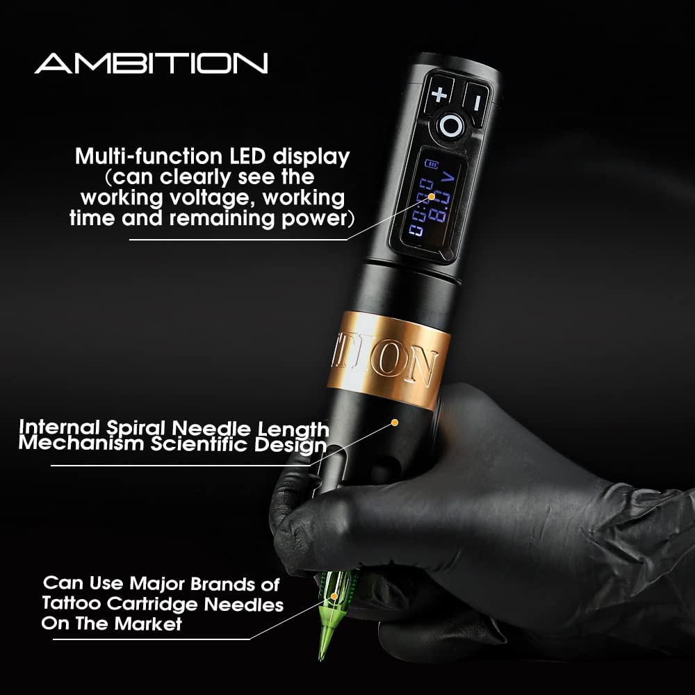Professional Wireless Tattoo Machine Kit - Ambition Soldier Tattoo Kit with 2400mAh Battery, 40 Cartridge Needles, Bandages, Gloves, Ink Mixer & Accessories for Tattoo Artists | Perfect for Studio Work & Home Tattooing