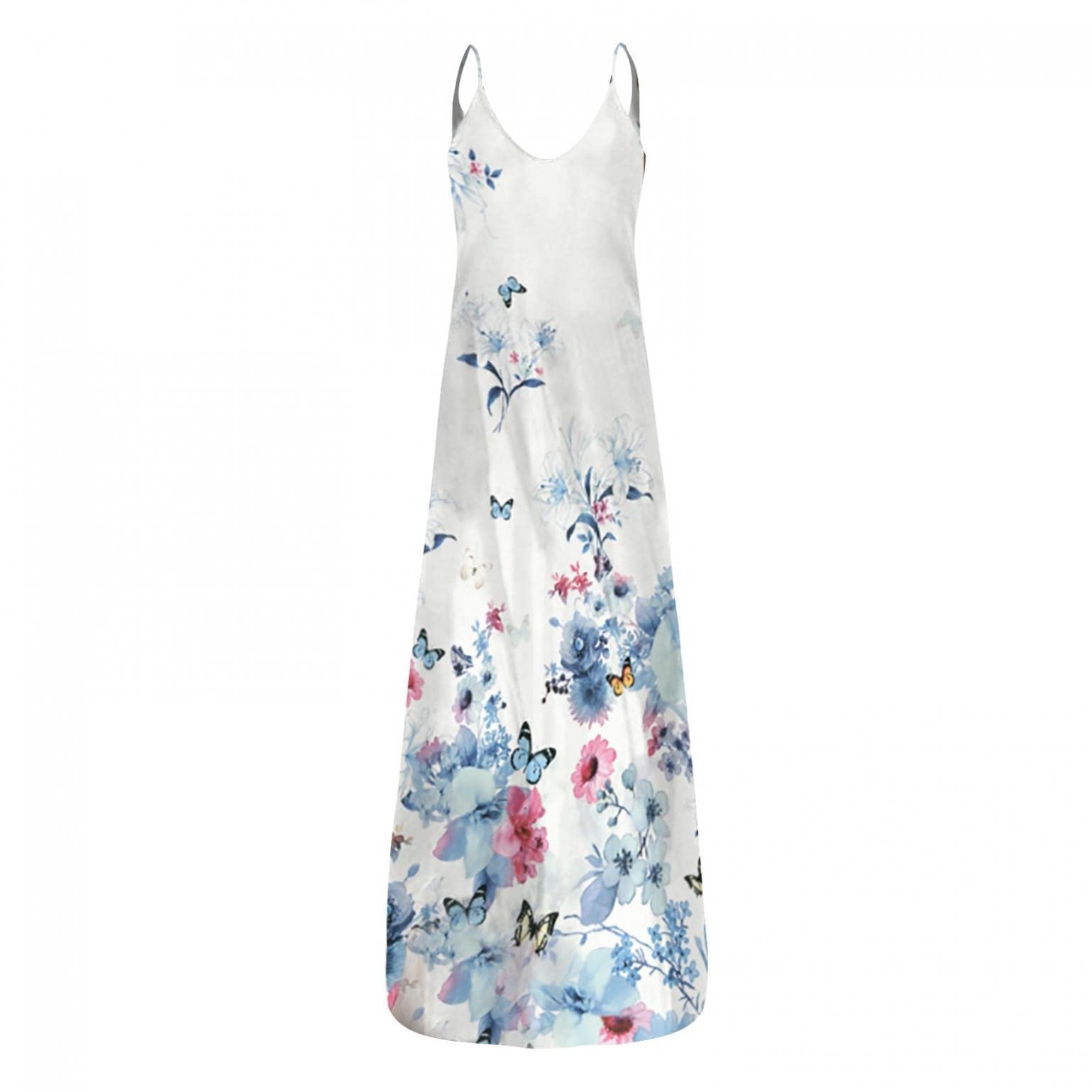 GUOBIOZIY Women's Sexy Gradient Print V-Neck Long Maxi Dress - Boho Beach Sundress for Party Night, Sleeveless Cami Dress in White | Perfect for Summer Vacations, Beach Weddings & Evening Events
