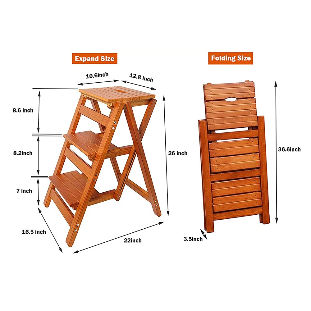 KAZUP 3-Step Wooden Folding Step Stool - Lightweight, Sturdy Indoor Ladder Chair for Home, Library, and Garden Use - Perfect for Reaching High Shelves and Storage Spaces