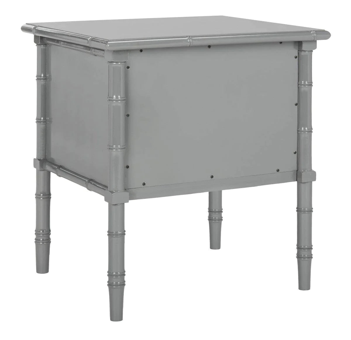 Coastal Grey Bamboo Nightstand with 2 Drawers - Modern Bedside Table for Bedroom, Living Room, or Office Storage