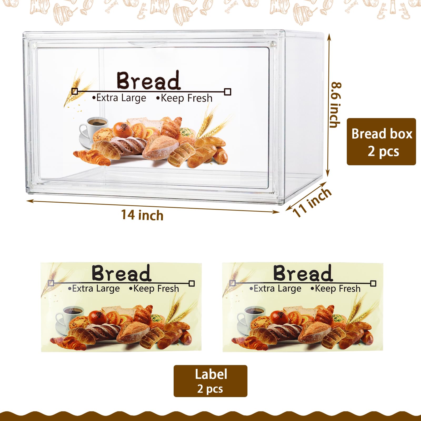 RISICULIS 2-Piece Large Clear Bread Storage Box Set - Stackable Double Layer Kitchen Countertop Organizer for Homemade Bread, Bagels, Muffins & Rolls | Perfect for Baking, Meal Prep & Pantry Organization