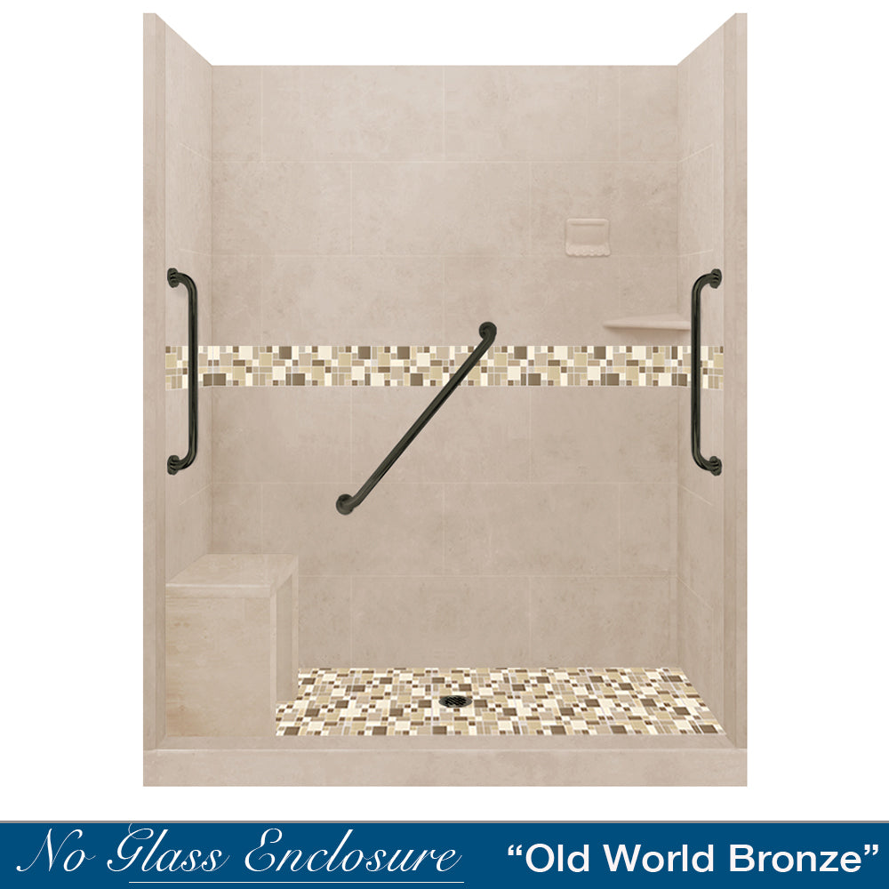 Freedom 60 Alcove Brown Sugar Sistine Stone & Tuscany Mosaic DIY Shower Remodel Kit with Free Shampoo Niche - Waterproof Bathroom Wall Tile for Shower Surround, Backsplash, and Wet Area Installation