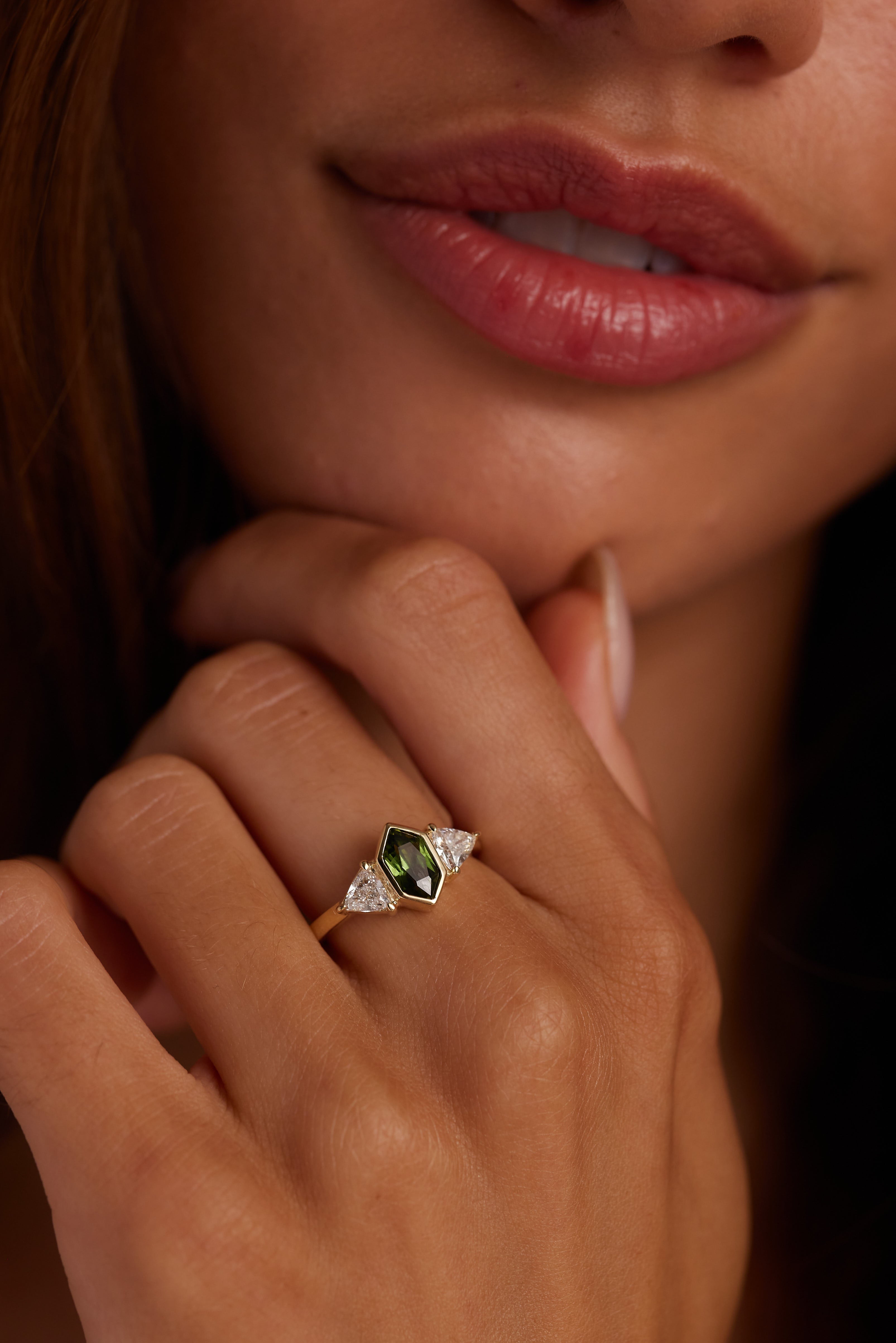 Hexagon Sapphire and Diamond Ring for Women - Elegant Stackable Wedding Band, Anniversary Gift - Perfect for Engagements, Proposals, and Special Occasions