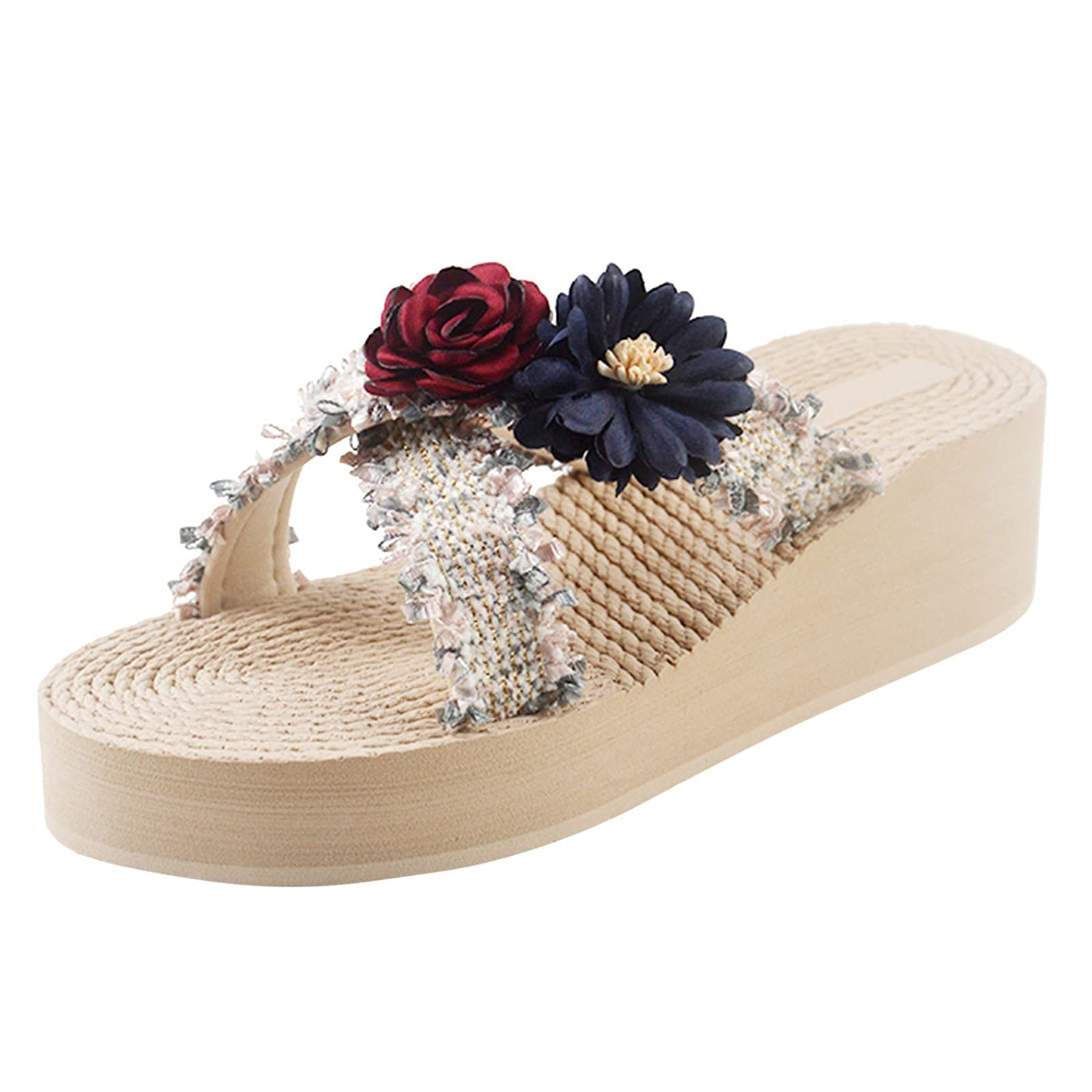 1957 Summer Beach Slippers for Women - Breathable Flip Flops Sandals with Wedge Heel, Comfortable Outdoor Walking Shoes for Beach, Pool, Vacation & Home Use