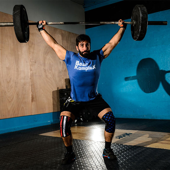 Bear KompleX Knee Sleeves - Compression Support for Weightlifting & CrossFit - USA Flag Design (Stars & Stripes) - Ideal for Gym, Powerlifting & Knee Pain Relief