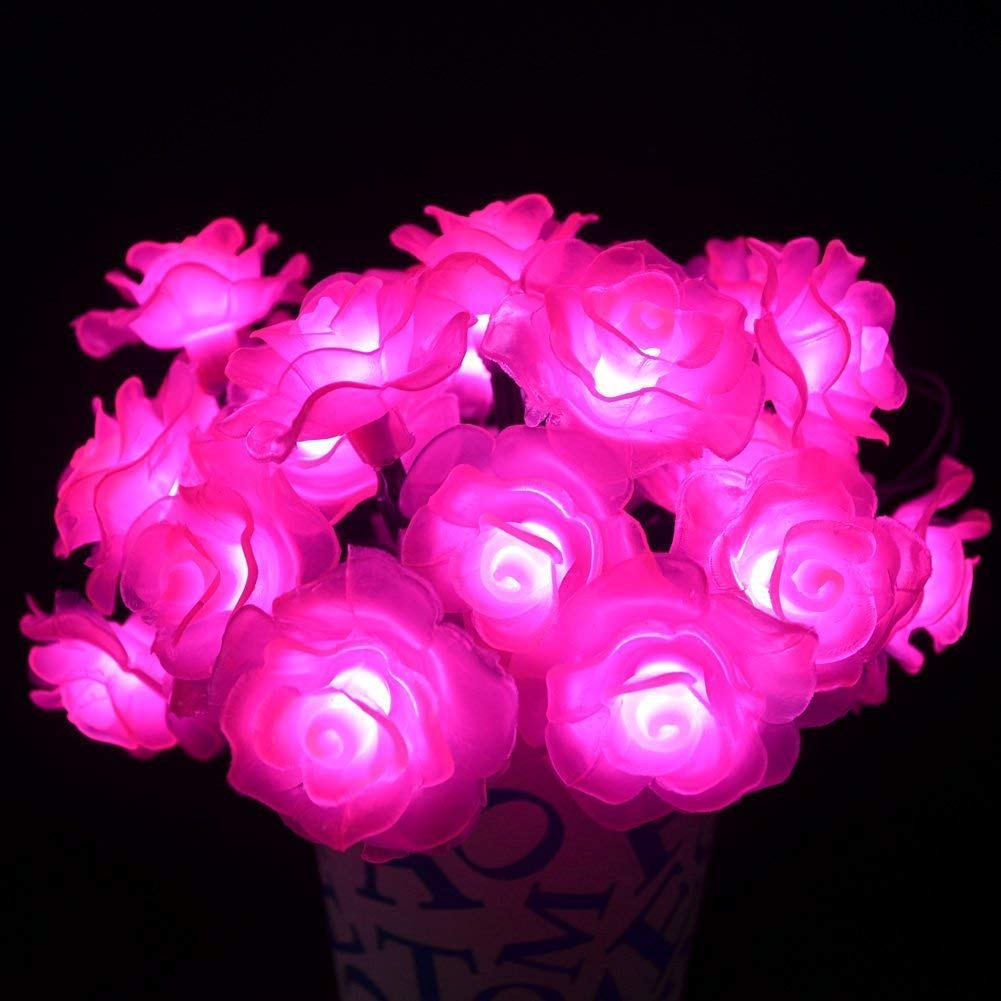 Solar Powered Rose Flower String Lights - 50 LED Waterproof Outdoor Fairy Lights for Garden, Patio, Lawn, Wedding & Party Decorations (Pink) | Perfect for Romantic Evenings, Backyard Gatherings & Holiday Celebrations