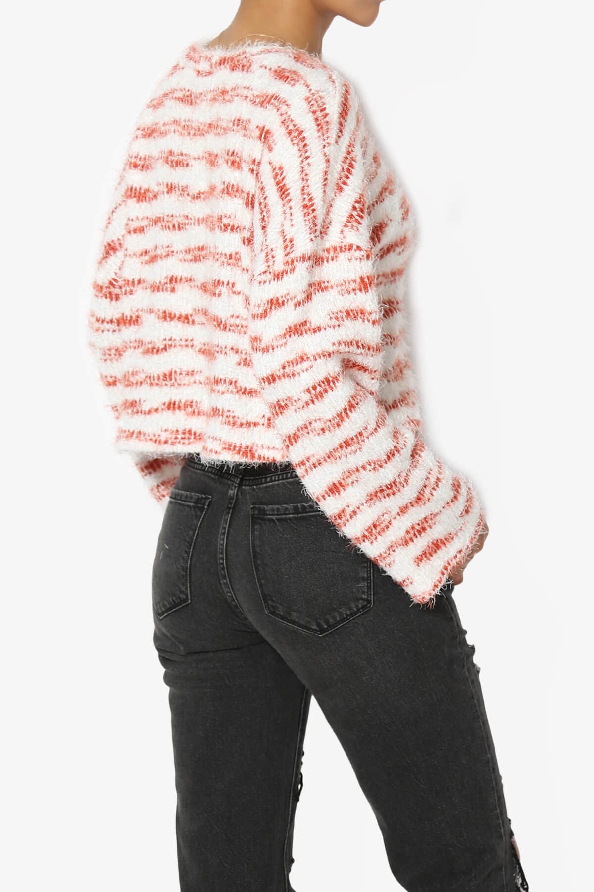 Cozy Fuzzy Stripe Boxy Crop Sweater Top - Soft Knit Long Sleeve Jumper for Women | Casual Winter Pullover for Outfits, Dates & Layering