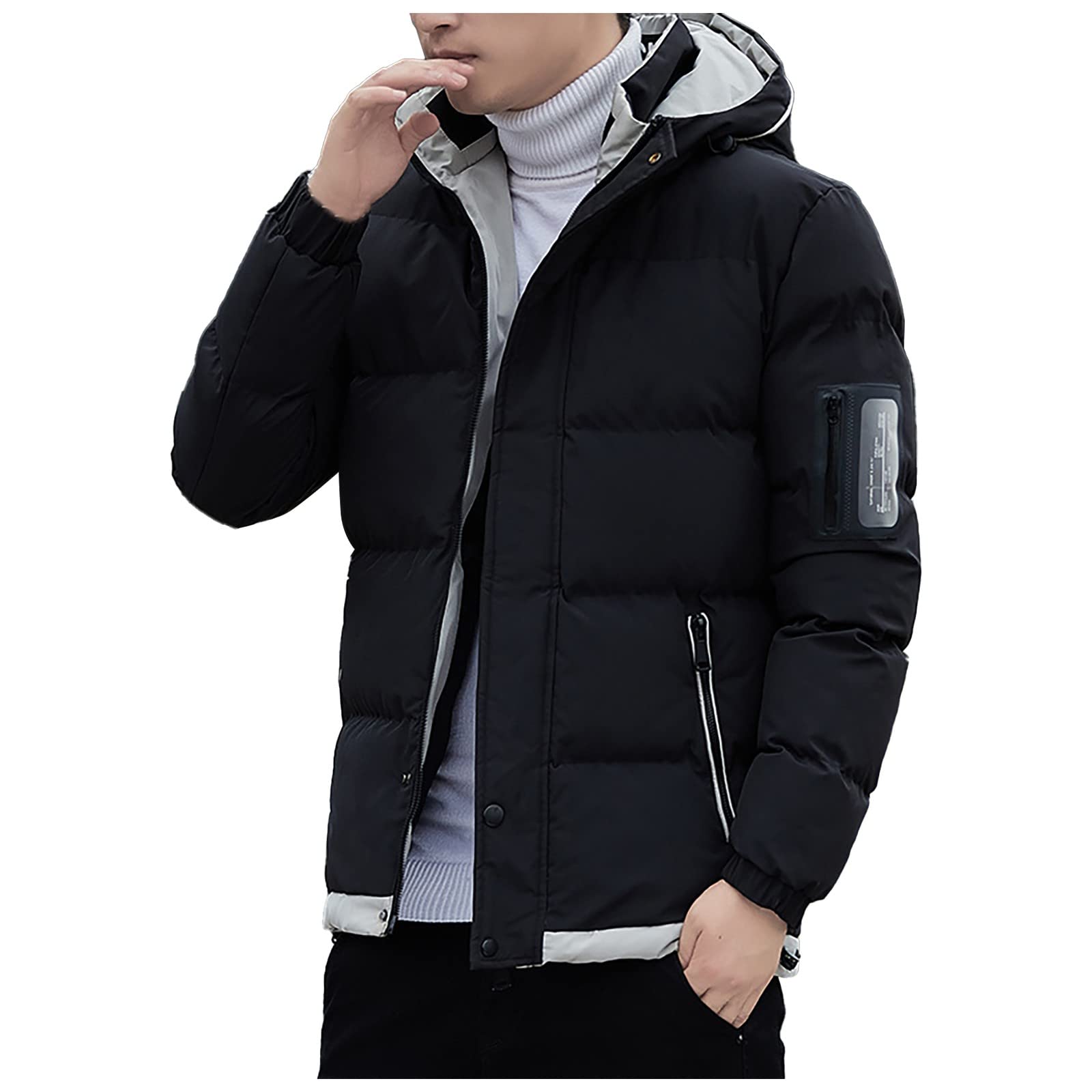 Men's Winter Thick Warm Padded Jacket with Hood - Waterproof Windproof Down Coat for Outdoor Activities & Cold Weather
