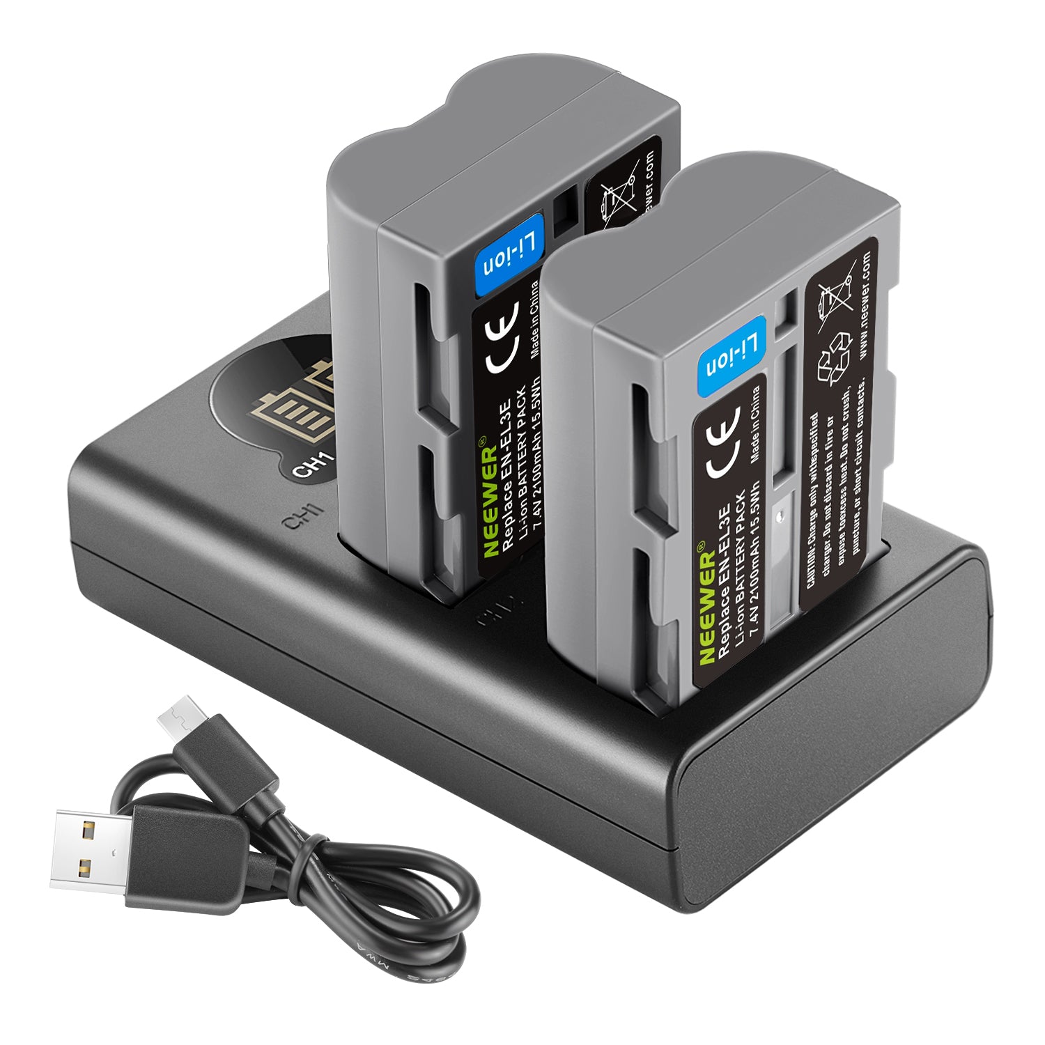 NEEWER 2 Pack EN-EL3E Replacement Battery Charger Set for Nikon D50 D70 D100 D200 Digital Cameras - Perfect for Travel & Professional Photography