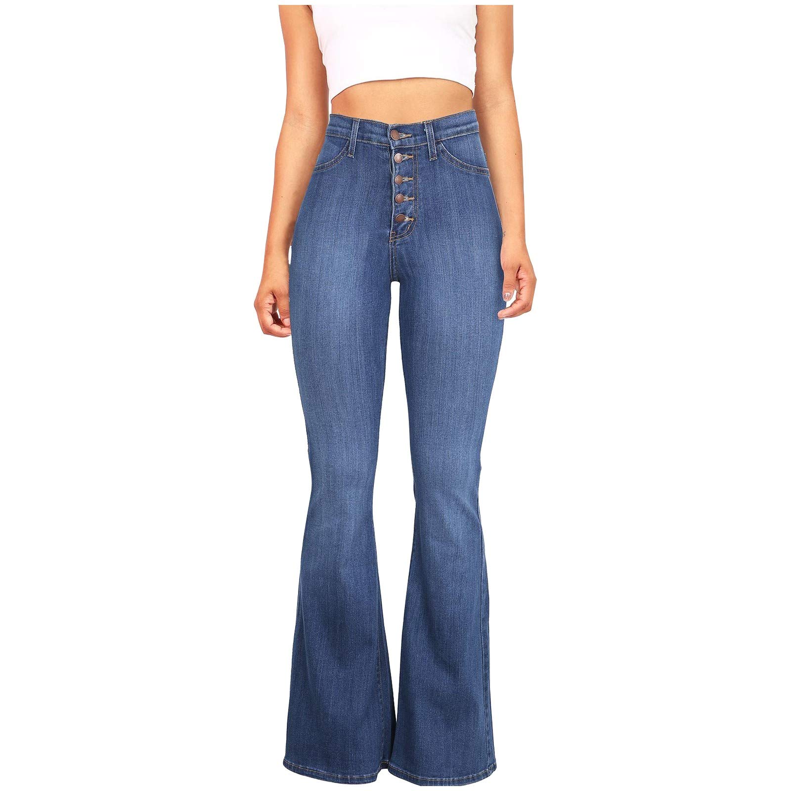 NREALY Women's High Waist Flared Jeans - Straight Leg Denim Pants with Solid Buttons | Casual Wear, Office Outfits & Weekend Style