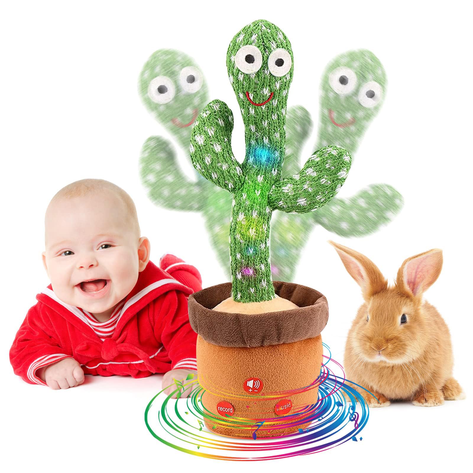 Interactive Dancing Talking Cactus Toy - Adjustable Volume, Repeats Speech & Glows for Babies & Kids | Fun Musical Imitation Learning Toy for Playtime, Birthday Gifts & Early Childhood Development