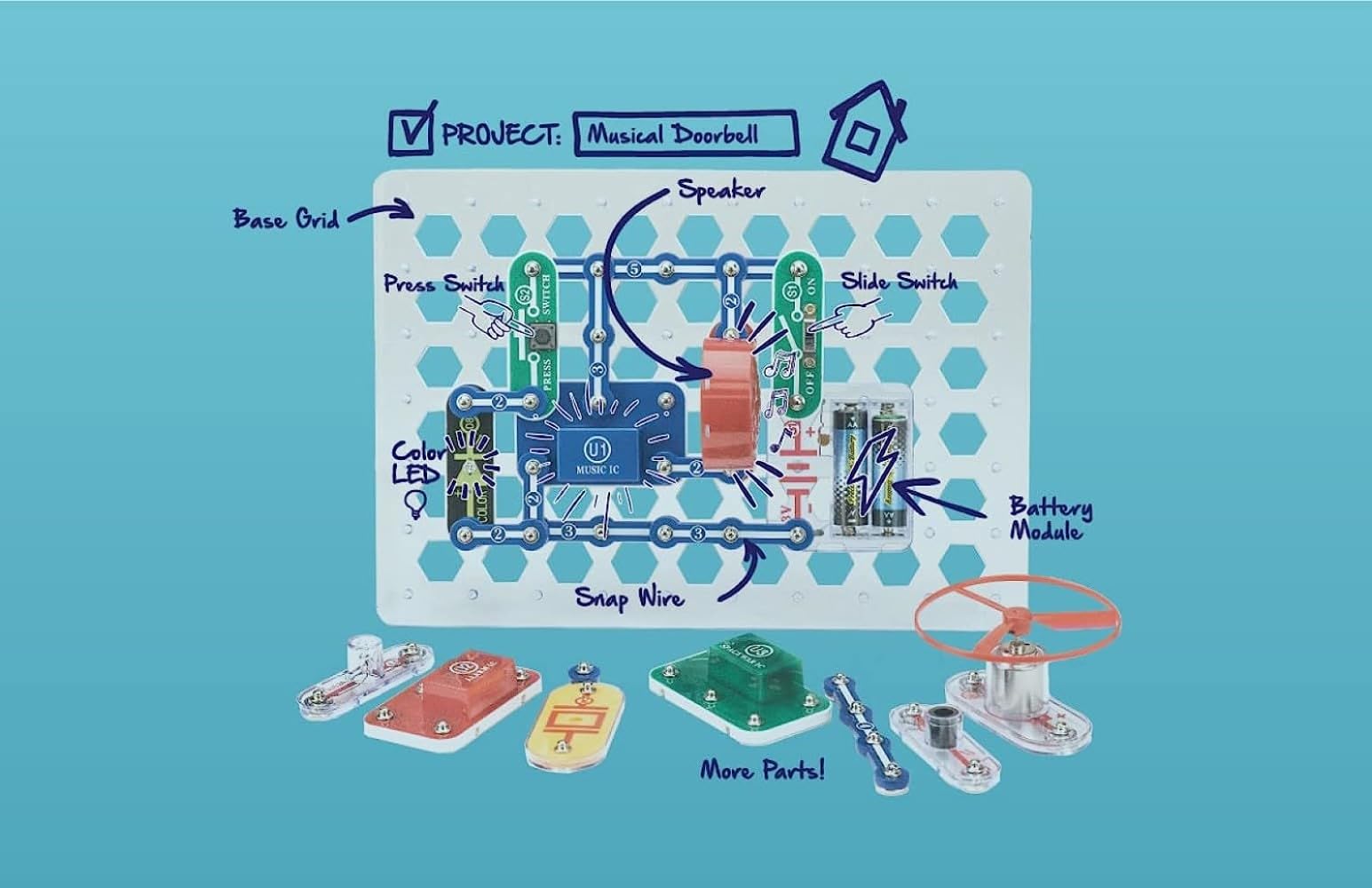Snap Circuits Jr. SC-100 Electronics Exploration Kit | 100+ STEM Projects for Kids Ages 8+ | Includes Color Manual & 28 Parts | Educational Science Toy for Home & Classroom Learning