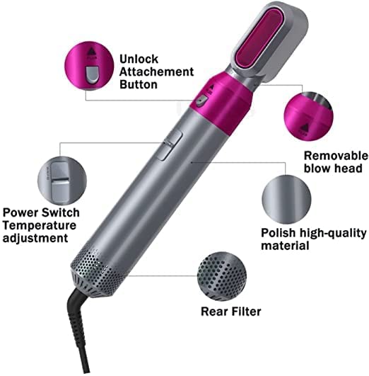MBUYS MALL 5-in-1 Hot Air Styler Hair Dryer Comb - Multifunctional Hair Styling Tool for Curly, Straight & Wavy Hair - 1000W Blow Dryer with Curling, Straightening, Drying, Combing & Scalp Massage Functions - Perfect for Home Salon & Travel Hair Care