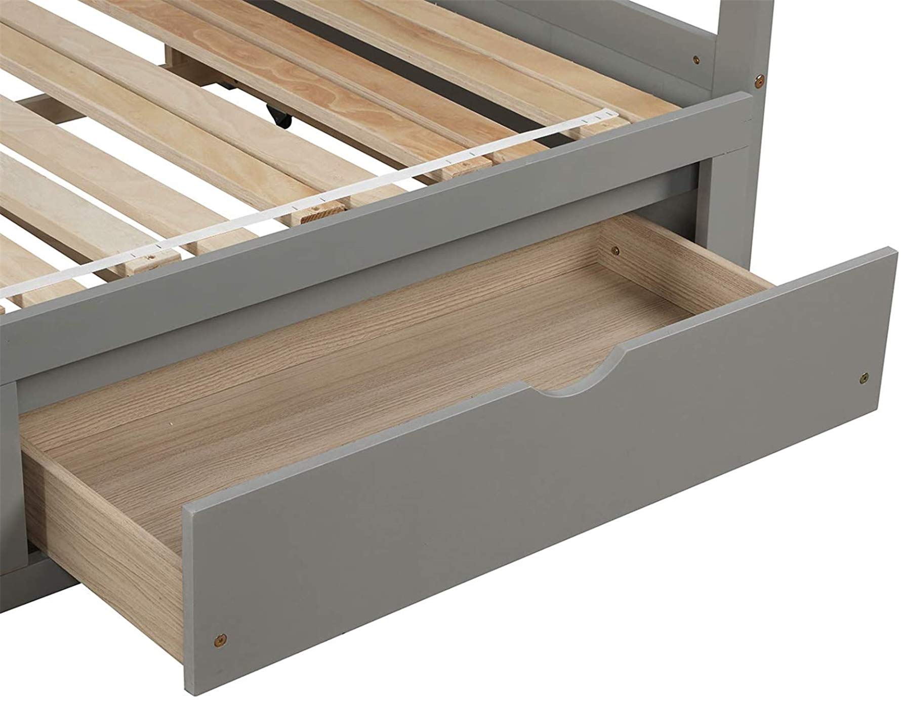 MERITLINE Extendable Daybed Frame with 2 Storage Drawers - Twin to King Size Convertible Wooden Sofa Bed for Bedroom & Living Room - Space-Saving Grey Furniture (Perfect for Guest Rooms, Small Apartments & Home Offices)