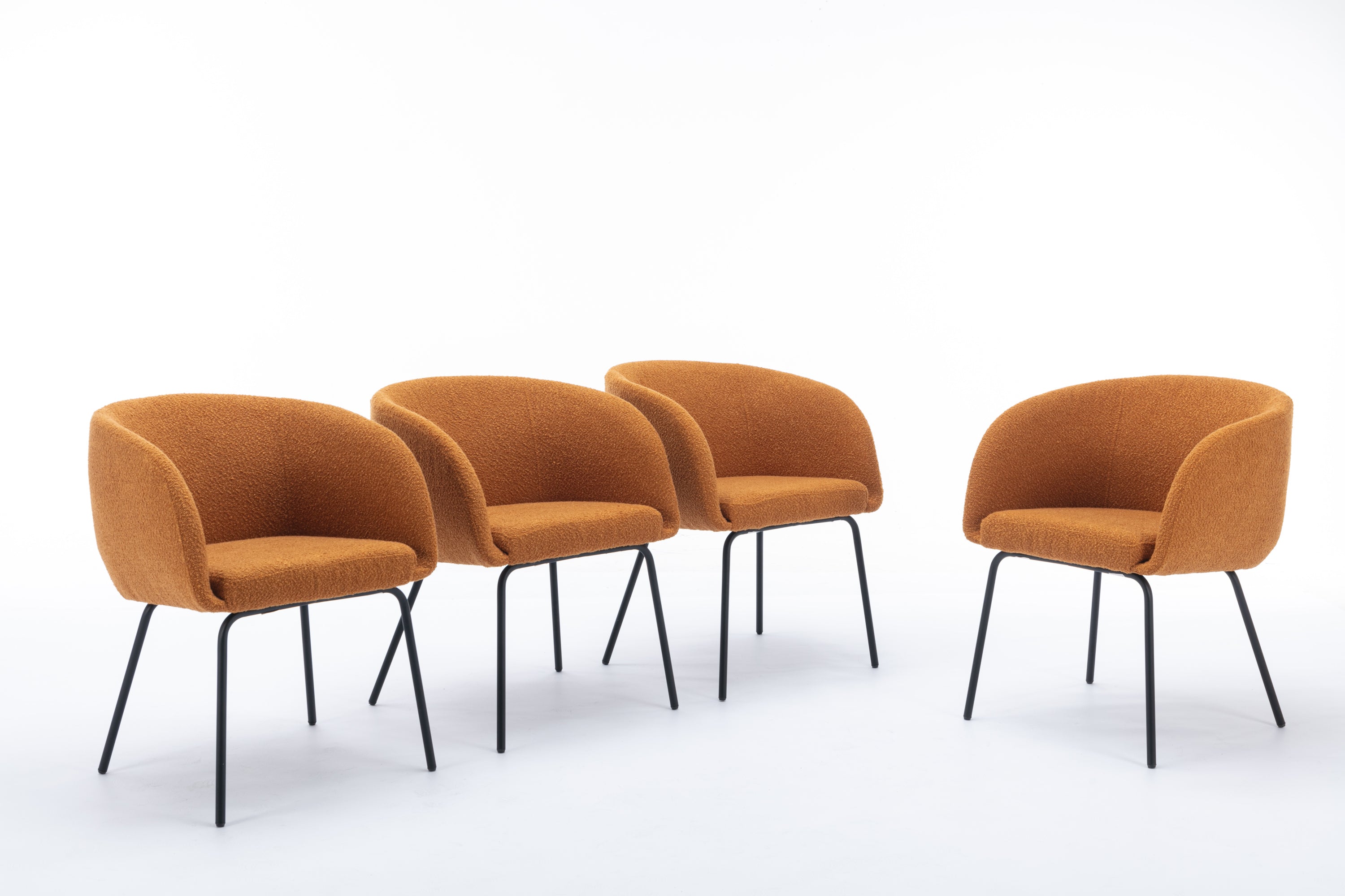 Boucle Fabric Dining Chairs with Black Metal Legs - Set of 2, Modern Ginger Upholstered Side Chairs for Kitchen, Dining Room, and Office