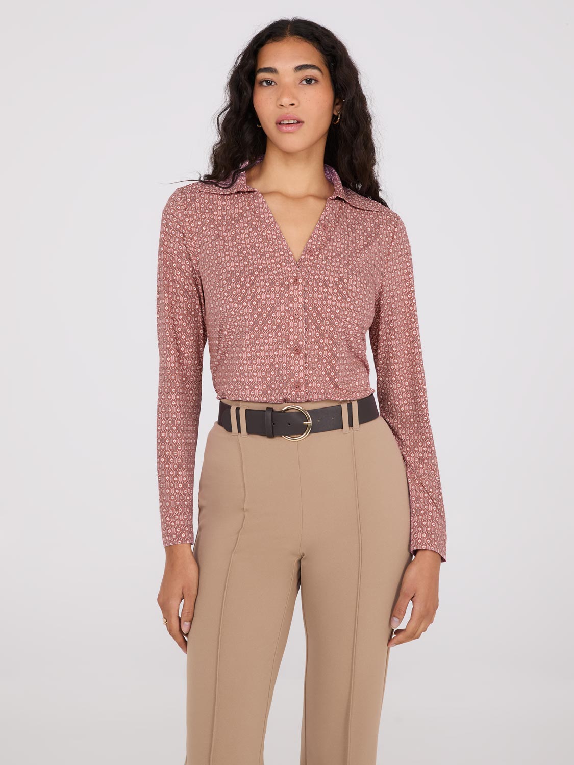 Stylish Printed Split Neck Button Down Blouse for Women | Trendy Office & Casual Wear | Perfect for Work, Dates & Everyday Outfits