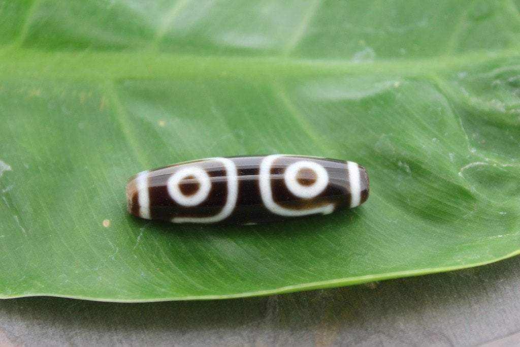 Unique Handmade 3 Eye Dzi Agate Bead - Genuine Tibetan Buddhist Mala Jewelry for Meditation & Spiritual Protection