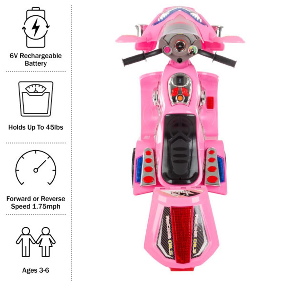 Lil' Rider 3-Wheel Motorcycle Trike for Kids - Battery Powered Ride-On Toy for Boys & Girls Ages 3-6 Years - Large Pink Kids Electric Trike - Perfect for Indoor Play, Outdoor Backyard Fun & Birthday Gifts