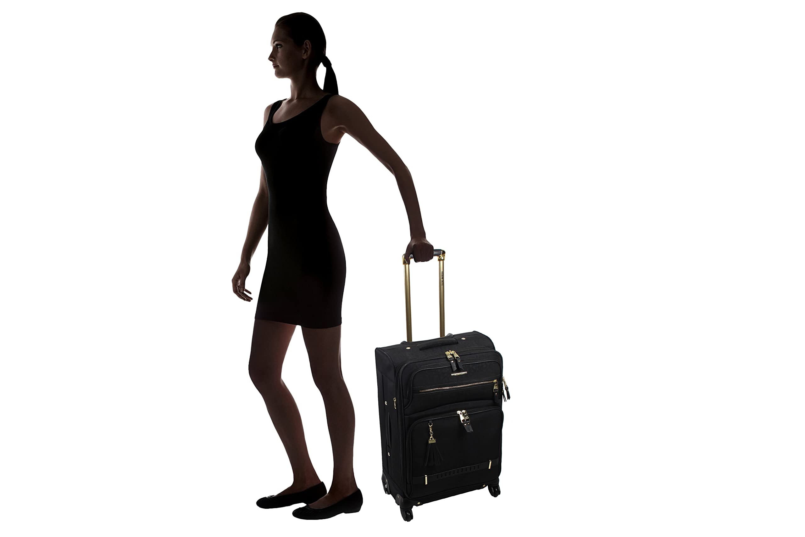 Steve Madden 24 Inch Lightweight Expandable Softside Spinner Luggage - Mid-Size Checked Suitcase with 360° Wheels for Travel (Black) - Perfect for Business Trips, Vacations & Airplane Checked Baggage