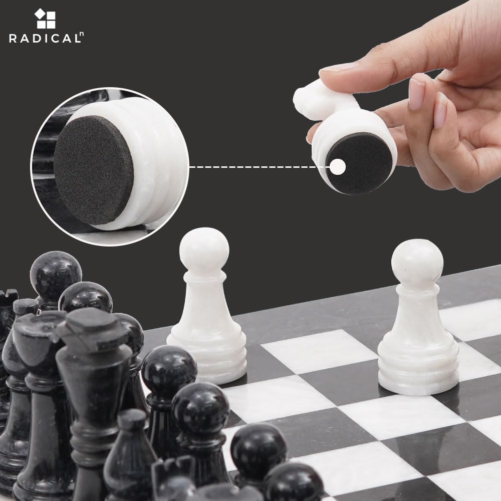 Premium Handmade Marble Chess Set - 15 Inch Black & White Chess Board with 32 Pieces - Classic Strategy Game for Adults - Perfect for Home Decor, Office, Gifts & Tournament Play